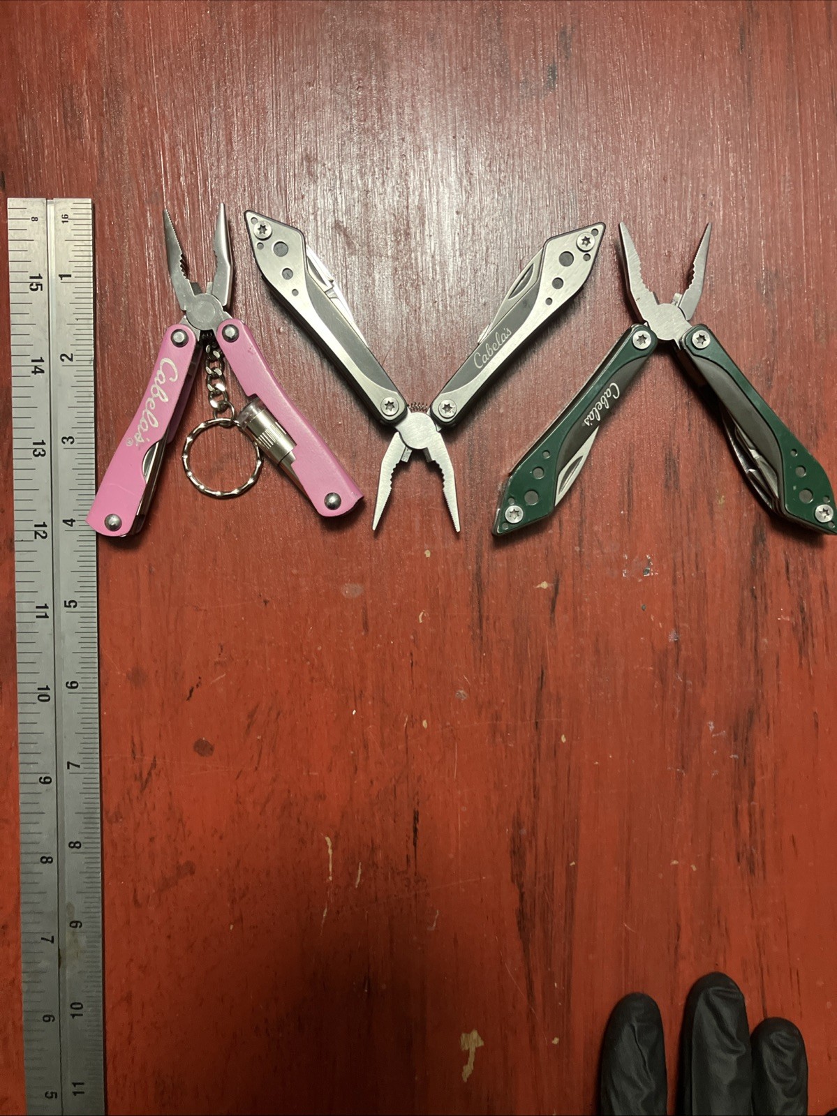 Lot Of 3 Cabela’s Green, Silver And Pink Mini Multi-Tools Spring Asst