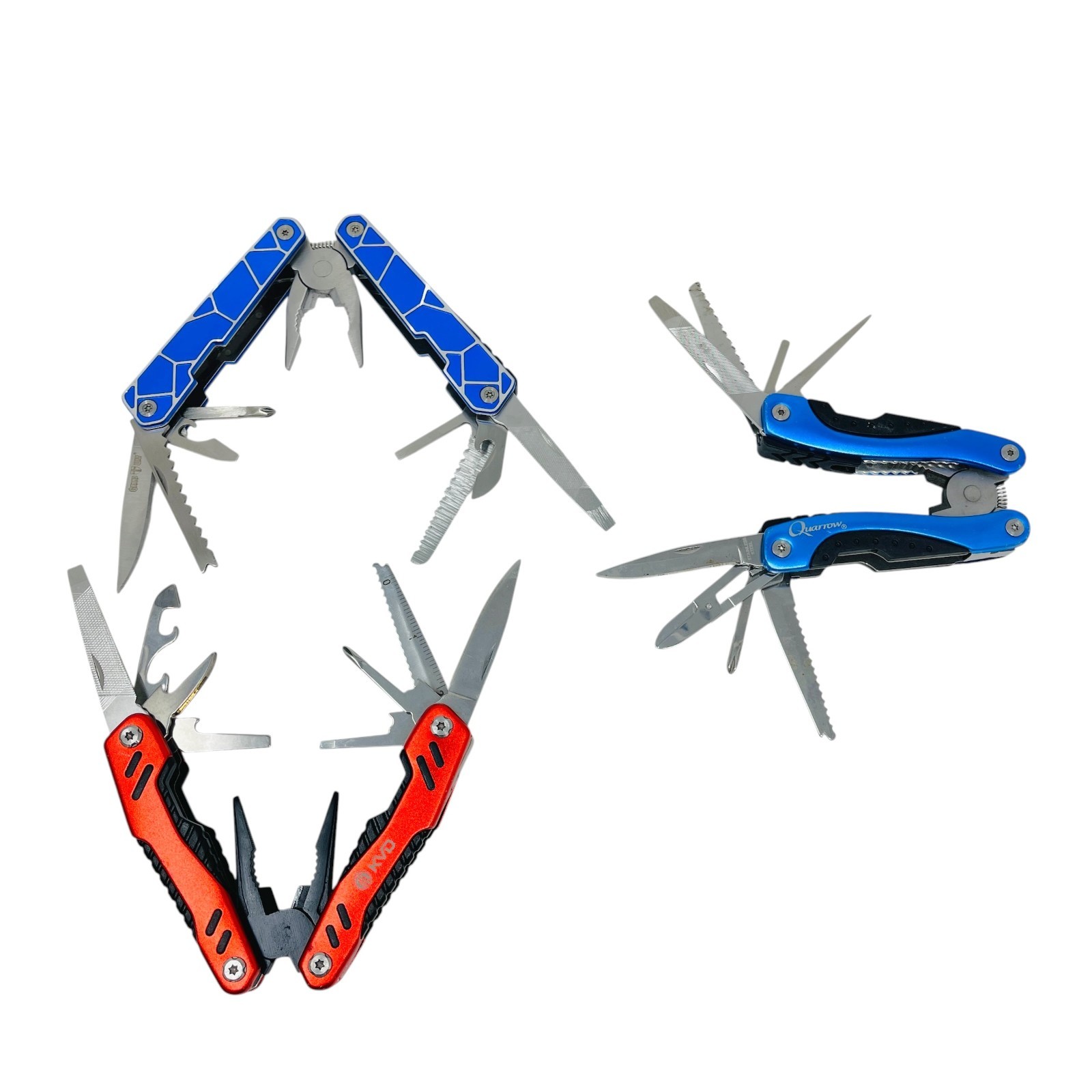 Quarrow & KVD and Assorted Fishing Pliers Outdoor Multi Tool Lot EDC, 3 Pcs