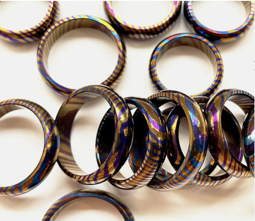 Titanium MokuTi Timascus Round Finger Ring Necklace Pendant Bead Decorative EDC