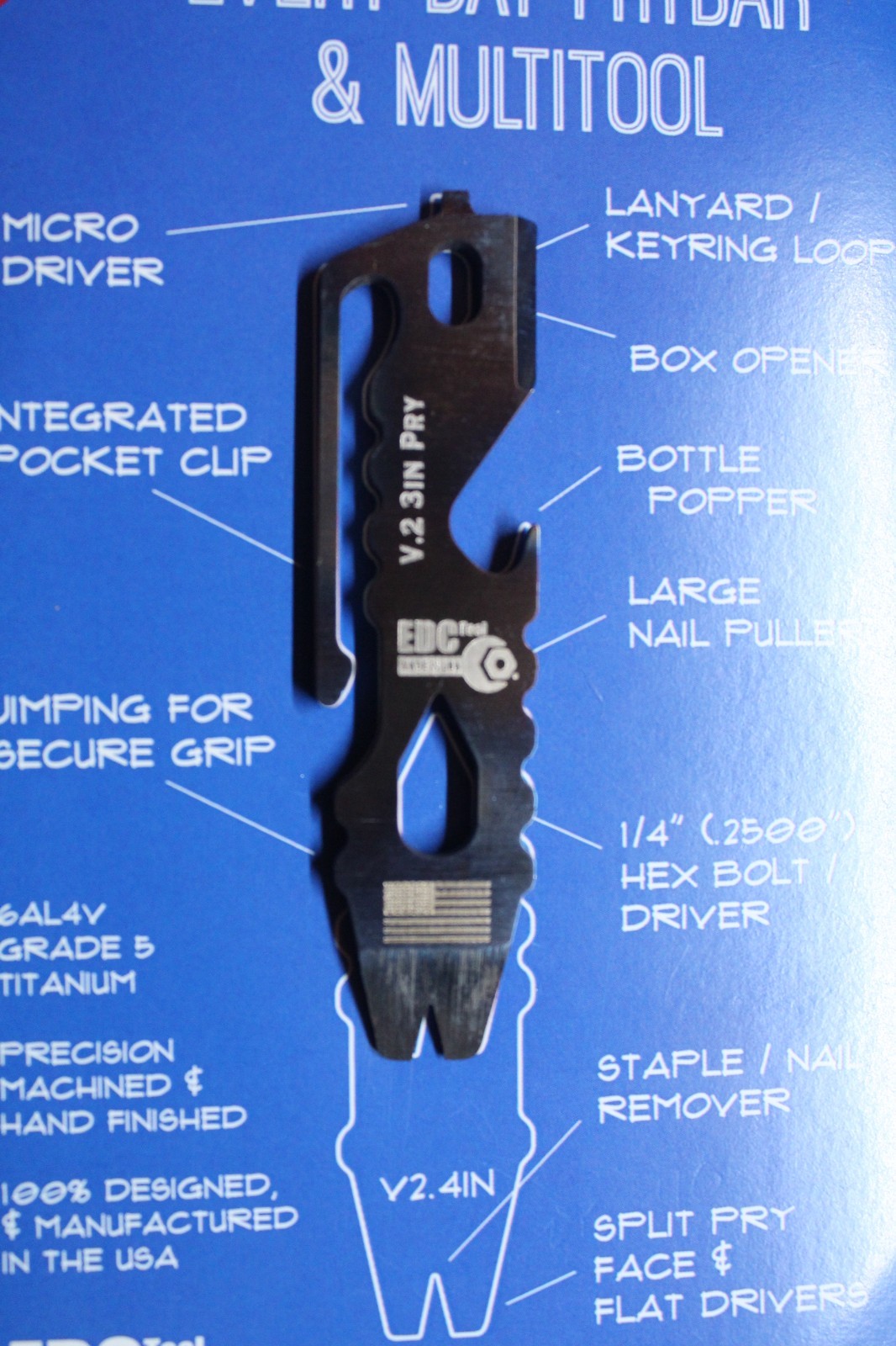 EDC Tool Co. Pry Bar Multi Tool Flame 3″ Titanium Integrated Tools MADE IN USA