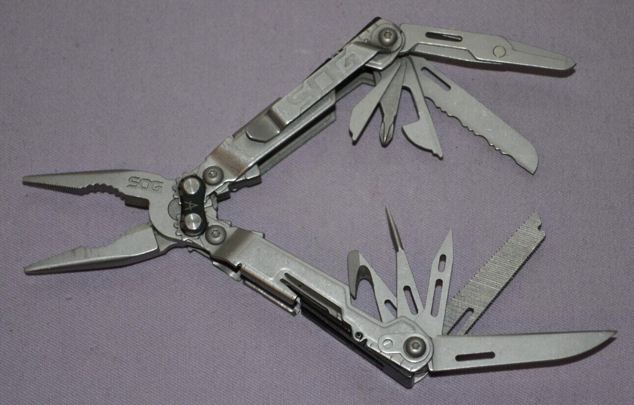 SOG PowerPint Multi-Tool Plier, knife, Scissors & Other Tools W/Belt Clip–Great