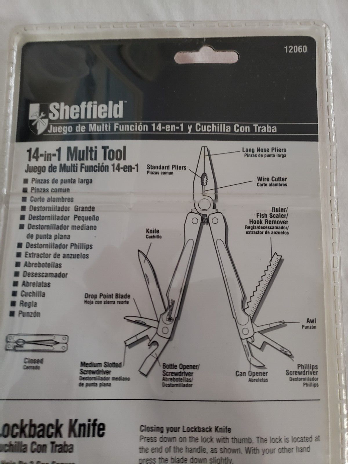 SHEFFIELD KNIFE & 14 IN 1 MULTI TOOL w BELT POUCH SET VTG 1990’s SEALED