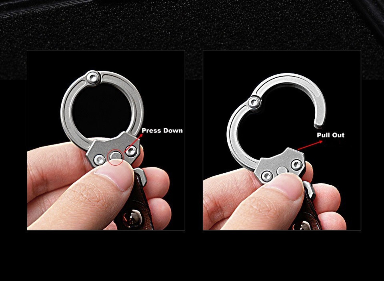 Titanium Alloy + Leather Portable Car Universal Keychain EDC Hanging Buckle Tool