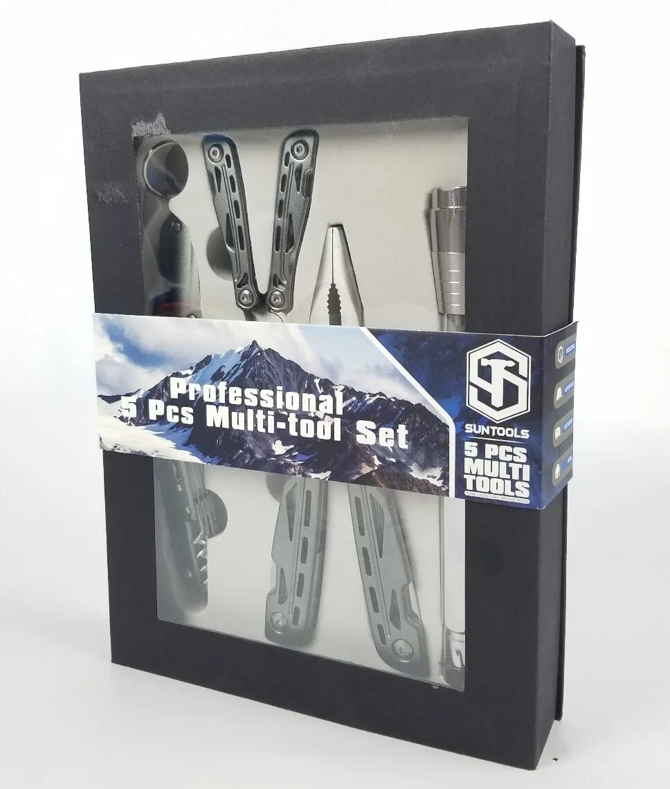 Suntools Professional 5 Pcs Multi-tool Set Flashlight Pliers Pocket Knife New
