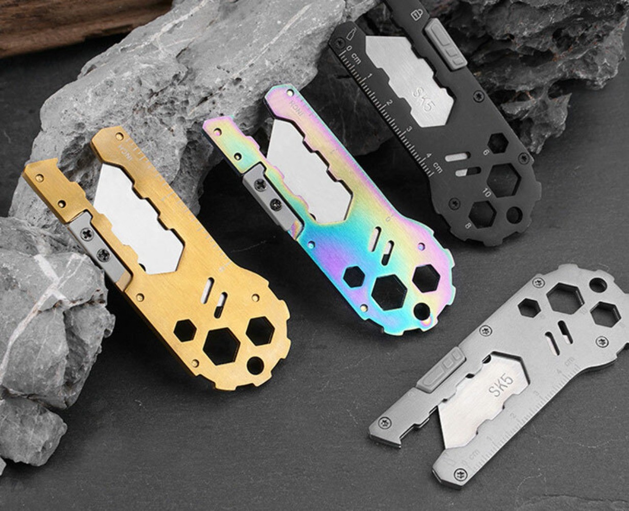 Outdoor Keychain Multi EDC Tools Utility Knife Wrench Opener Ruler SK5 Blades
