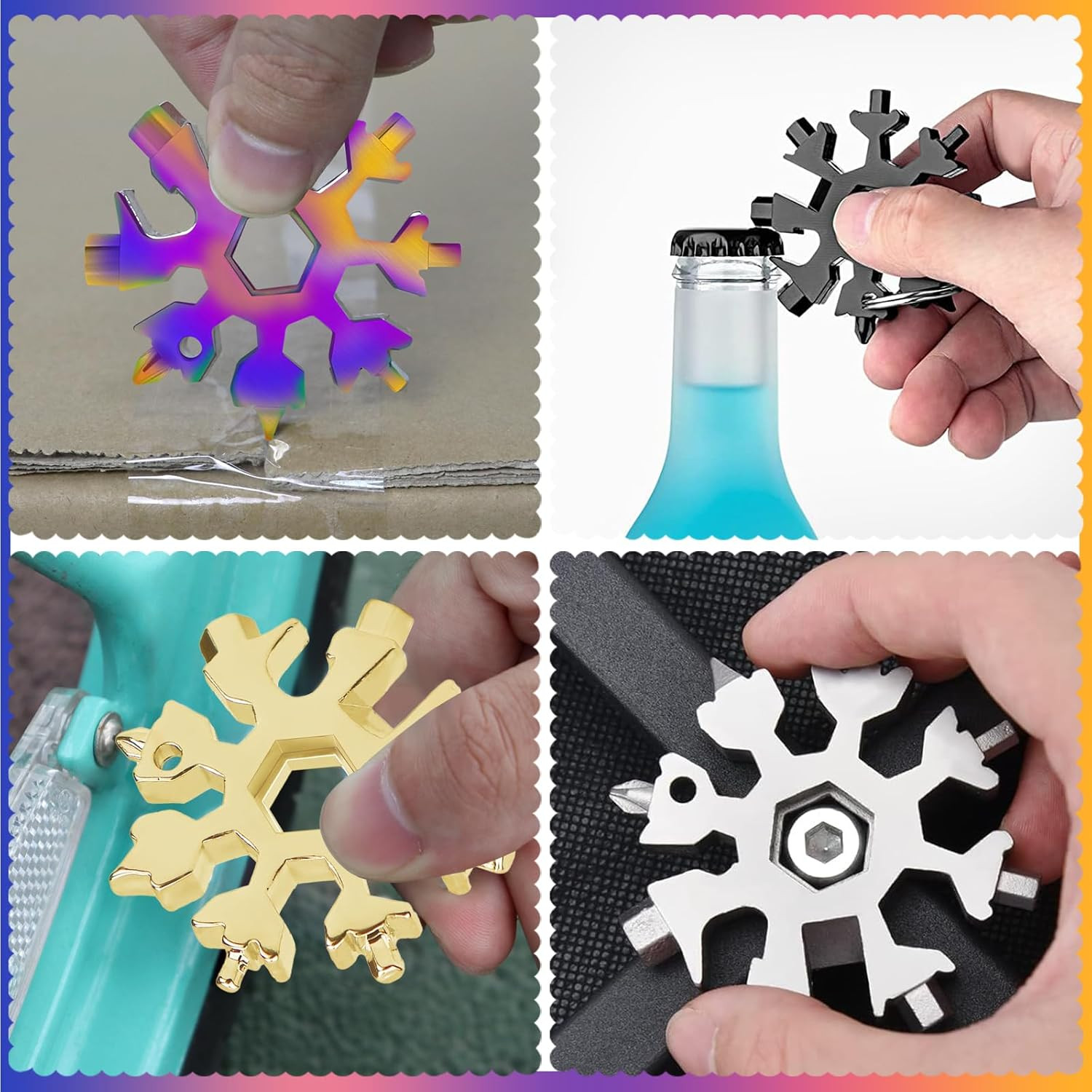 18-In-1 Snowflake Multitool, 12 Packs Stainless Steel Snowflake Wrench/Bottle Op