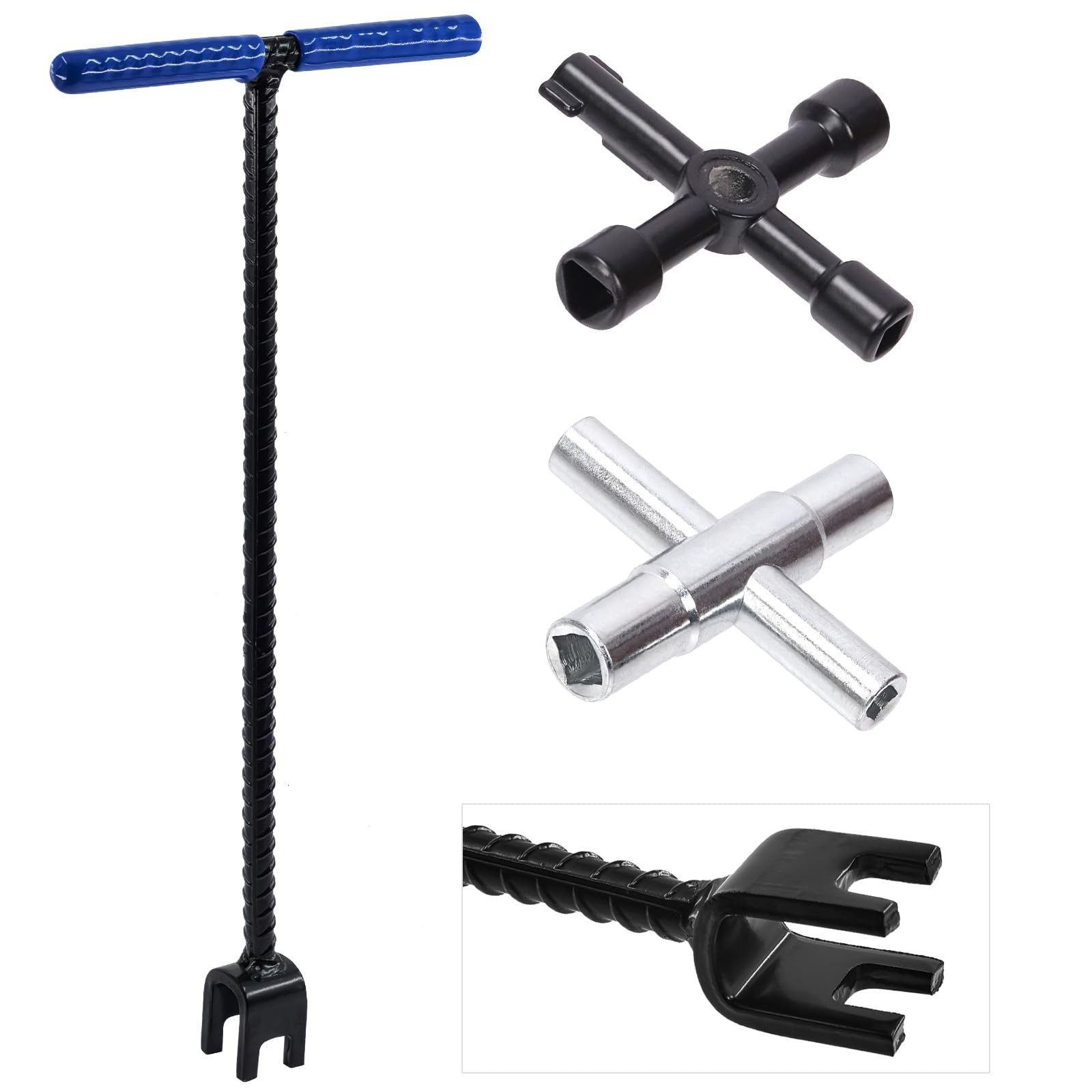 2Pcs 16″ Water Meter Key Kit Includes 4 Way Triangle Square Utilities Key and…