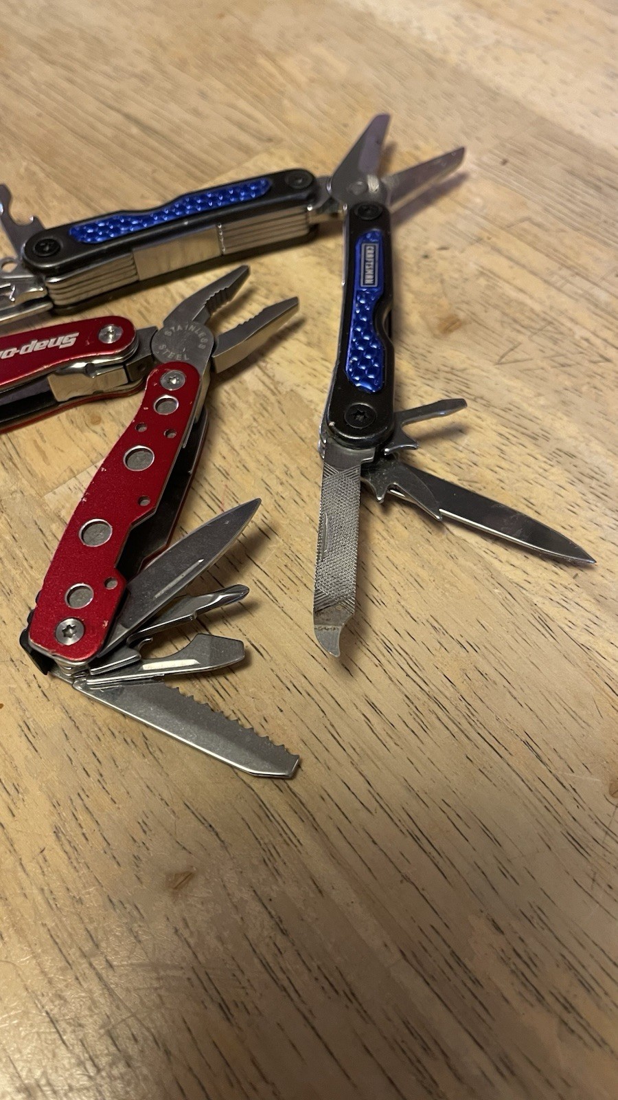 BLUE 3 INCH CRAFTSMAN 10 n 1 MINI MULTI TOOL SCISSORS / RED SNAP ON MINI MULTI