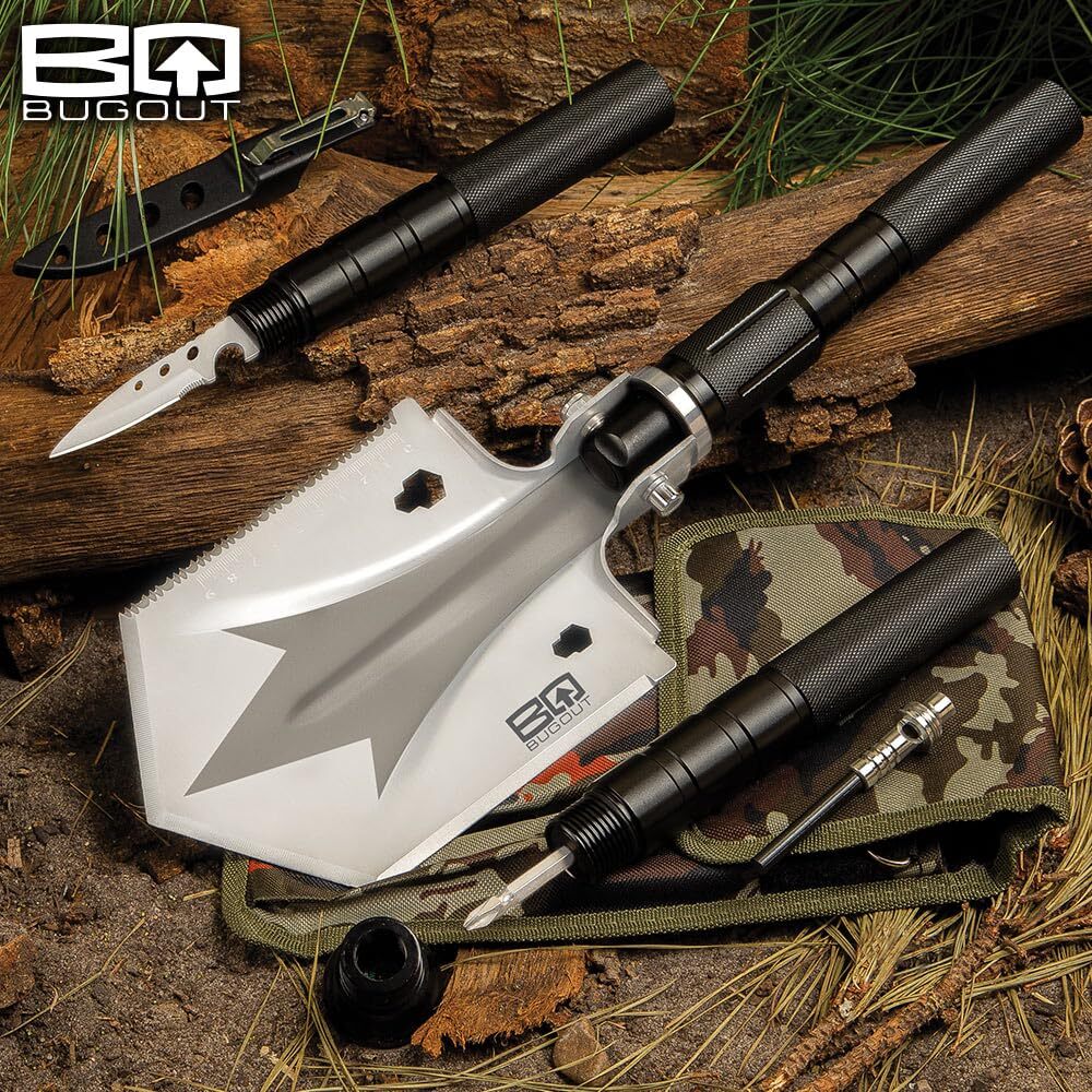 BugOut Small Multi-Function Folding Entrenchment Tool | Stainless Steel | Folds