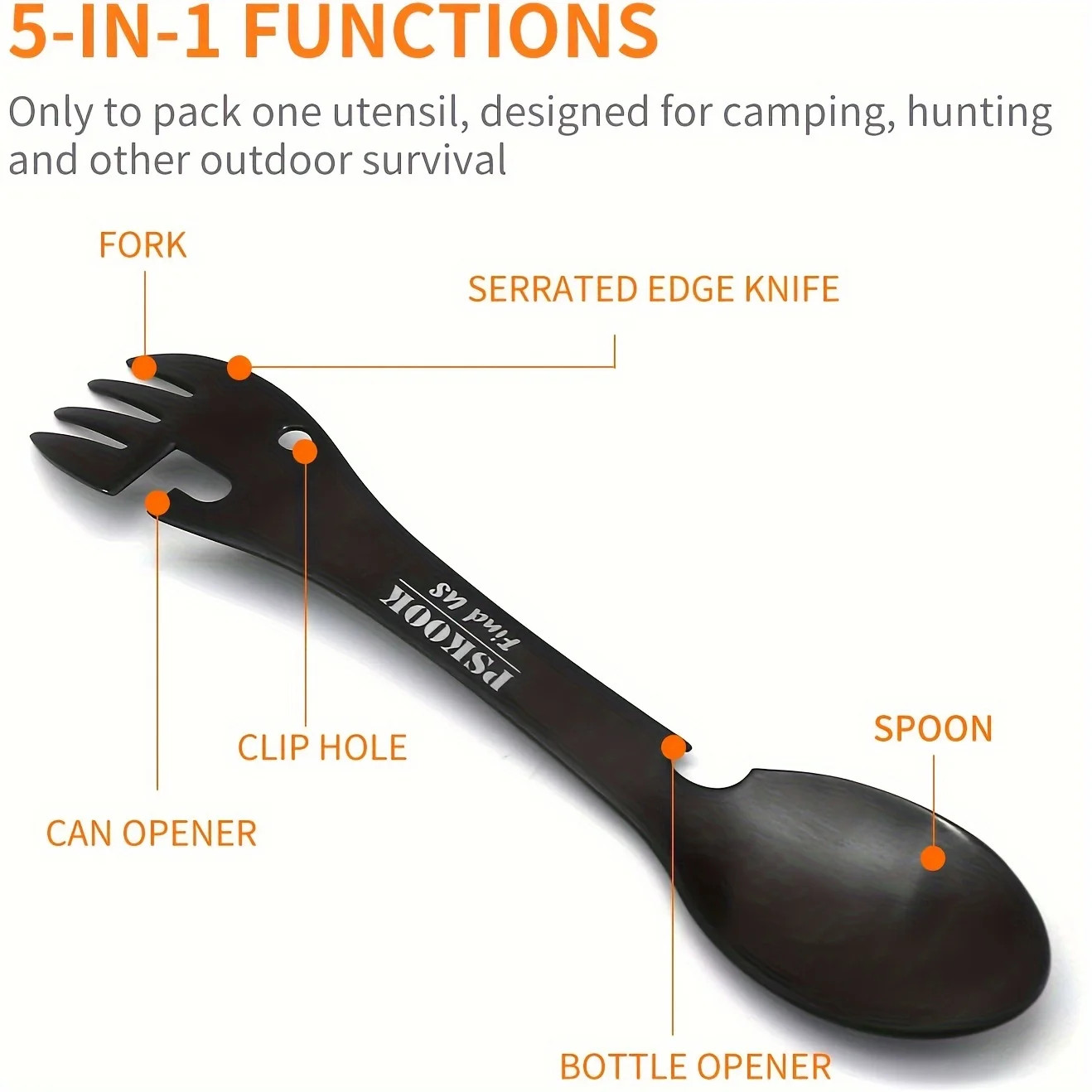 PSKOOK Outdoor Survival Tools 5 in 1 Camping Multi-functional EDC Kit Practical