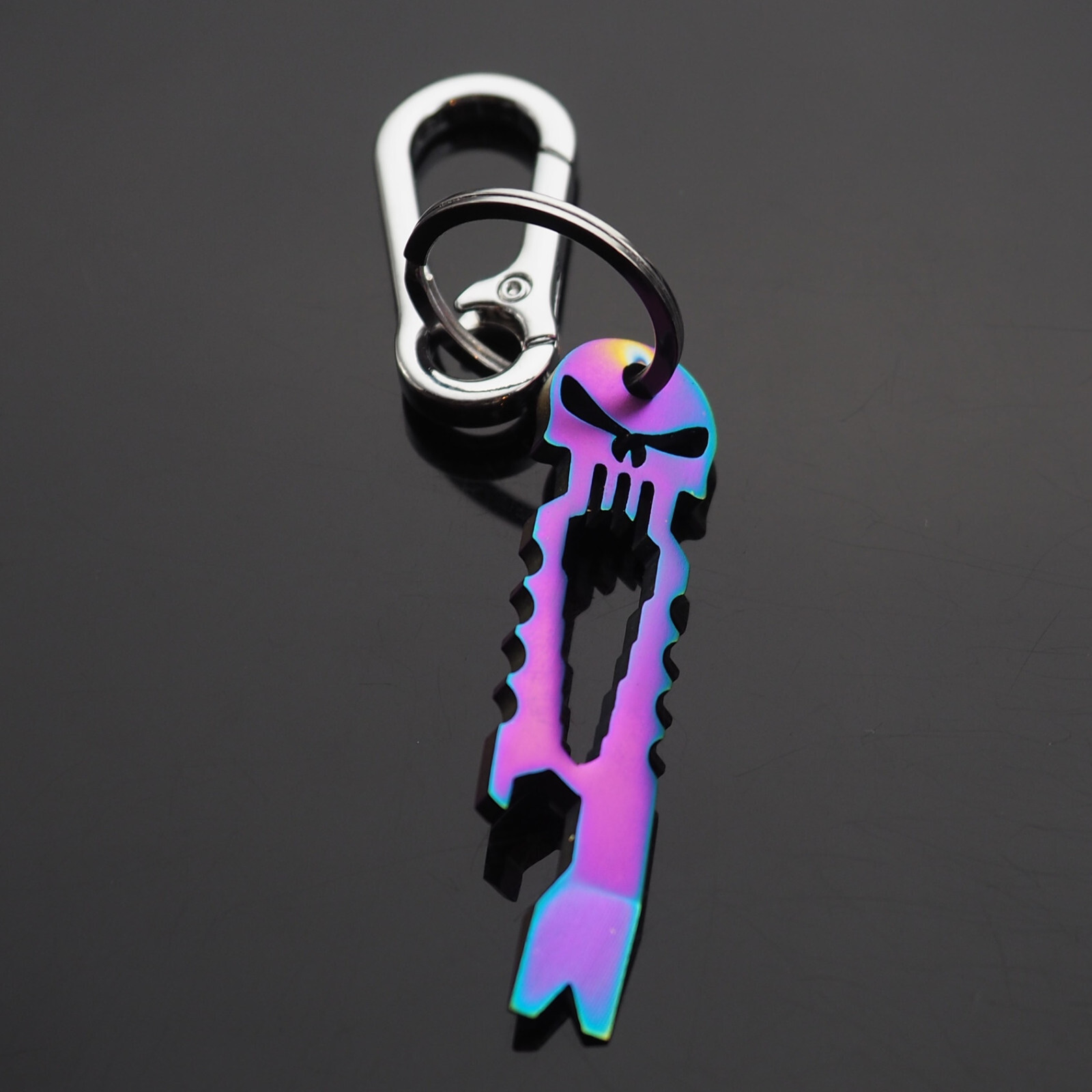 Skull Keychain Crowbar Screwdriver Hex Wrench Carabiner Clip Opener EDC – Neon