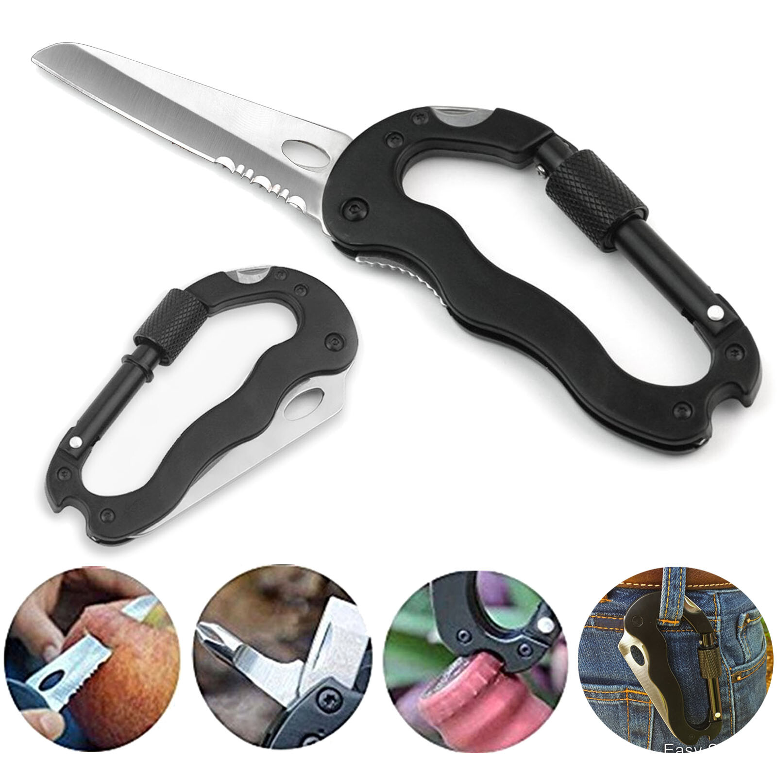 6 IN 1 Versatile Survival Tool Multitool Carabiner Keychain Clip for Camping etc