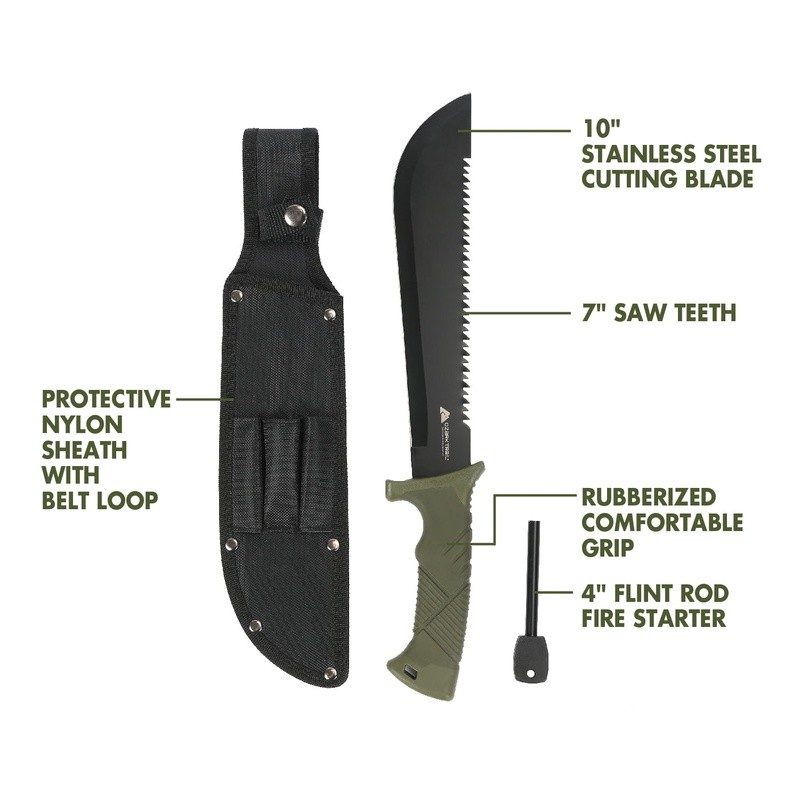 10 Inch Machete W/ Saw Teeth & Fire Starter Camping Fishing & Emergencies New