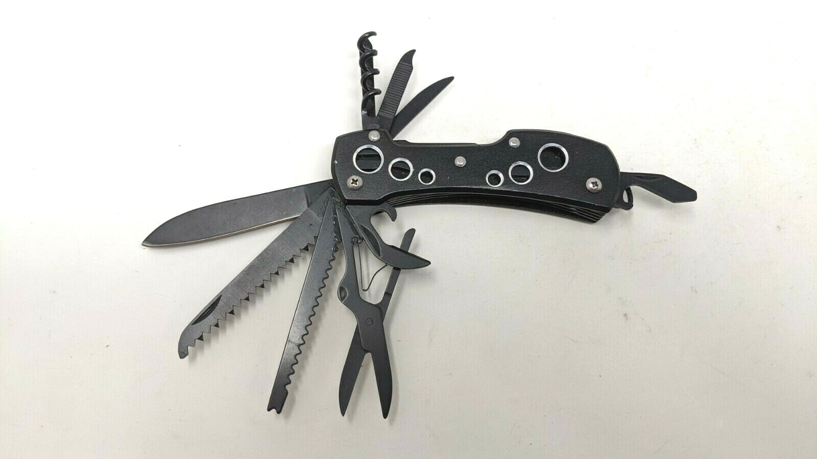 12 In 1 Black Stainless Steel Multi Tool SAK Style Scisssors Saw Corkscrew File