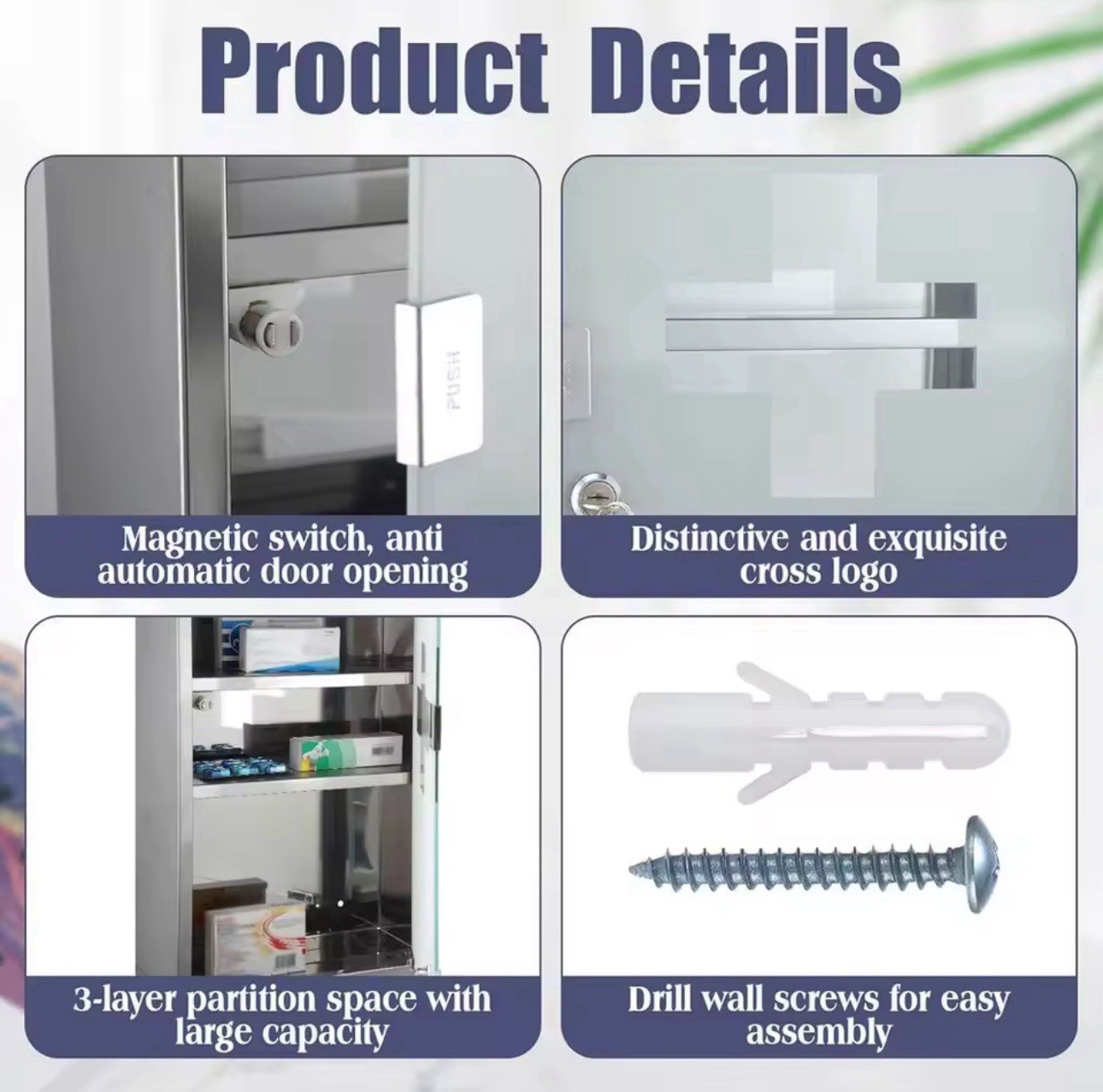 Lockable Wall Medicine Cabinet with Glass Door and Shelves for Bathroom Storage