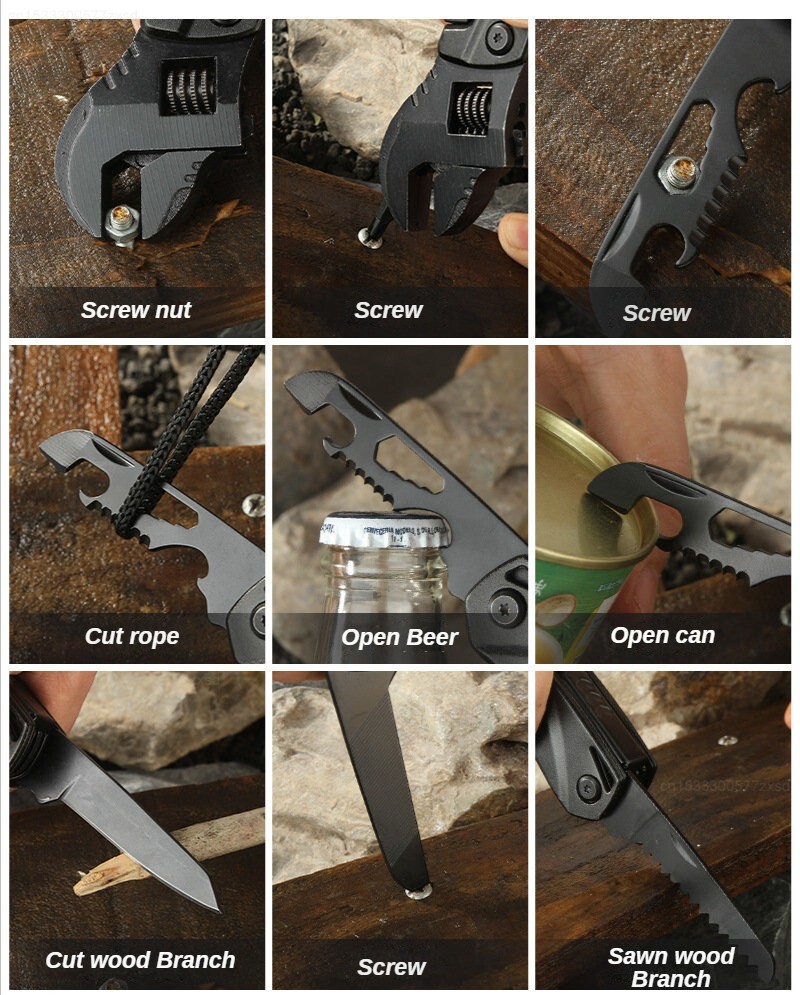 Multi Function Knife Tool With Screwdriver Wrench Purpose Travel Pocket Folding