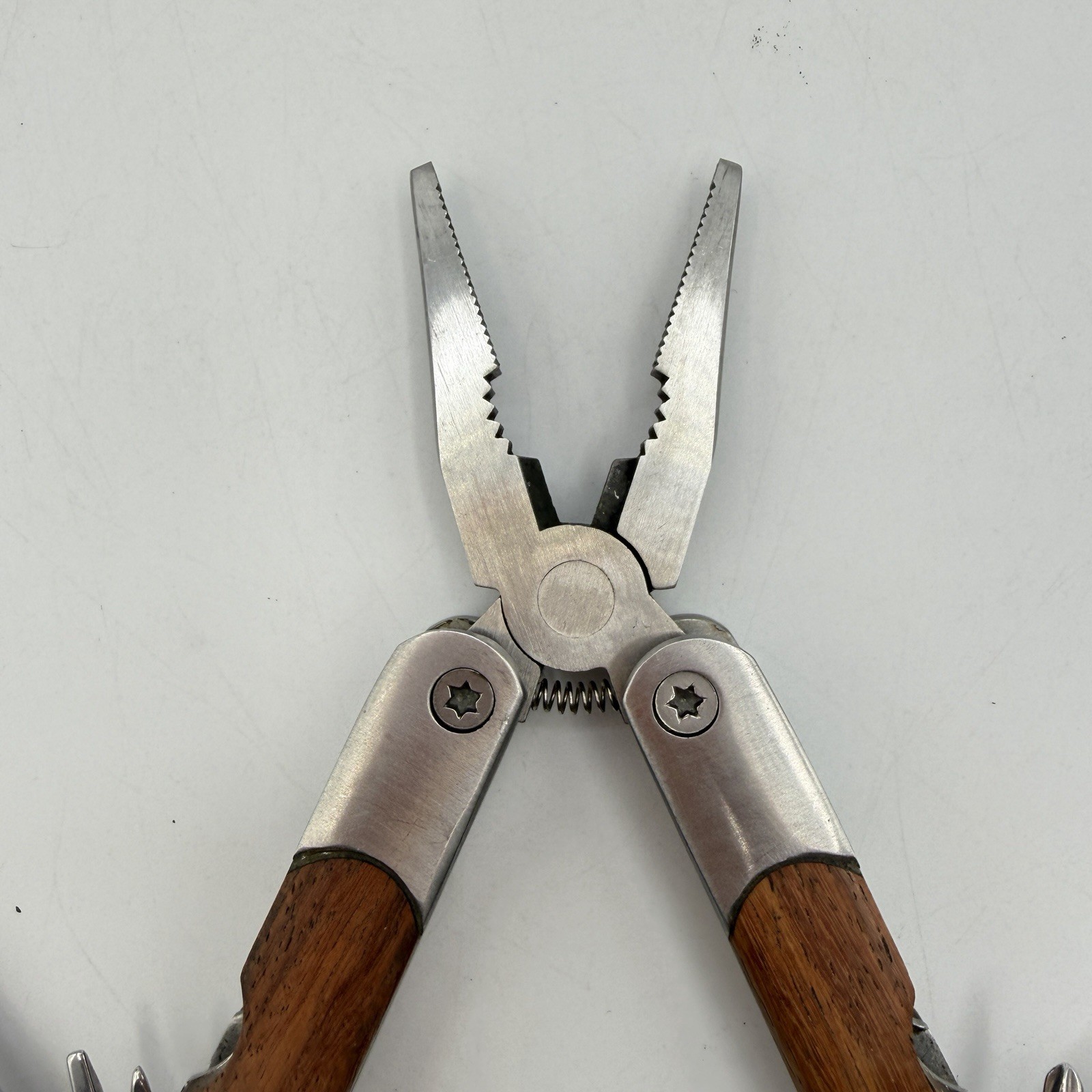 Sheffield 9 Multi-Tool Wood Handle Stainless-Steel Blade Pliers Saw Knife Opener