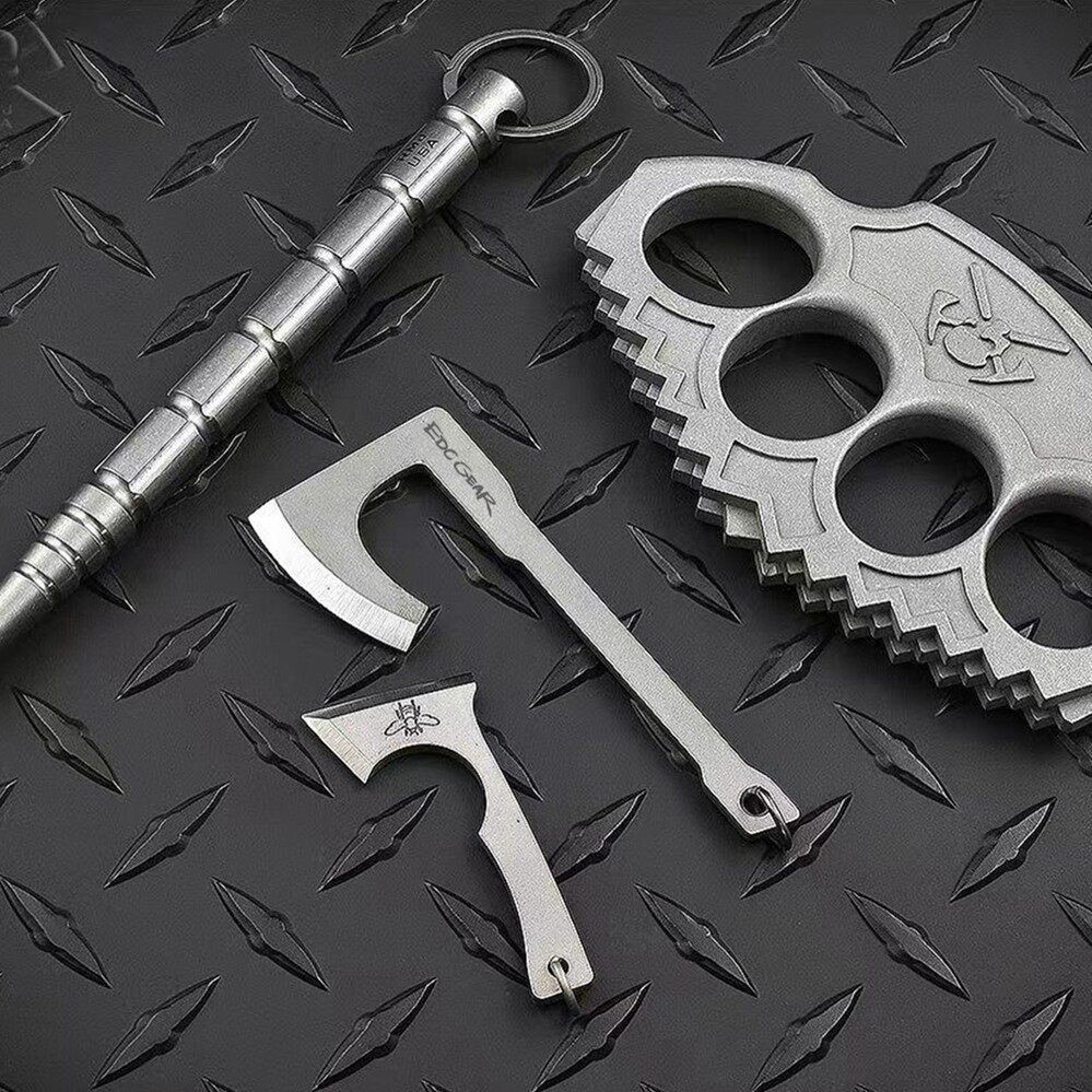 Stainless Steel Mini Axe Pendant Necklace EDC Gear Charm Keychain Accessory