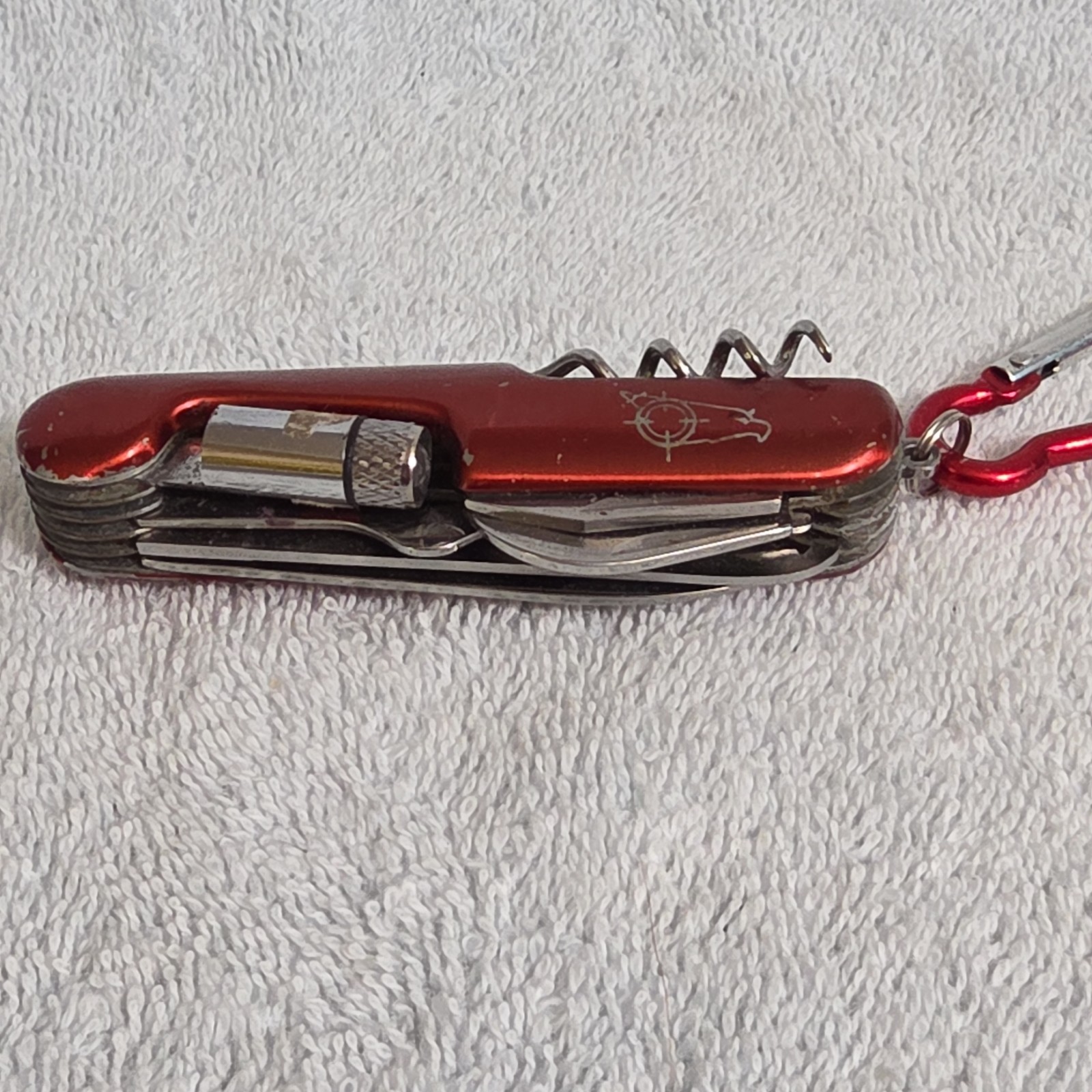 Red Stainless Steel 12-Tool Keychain Multi-Tool Pocket Knife w/ Corkscrew