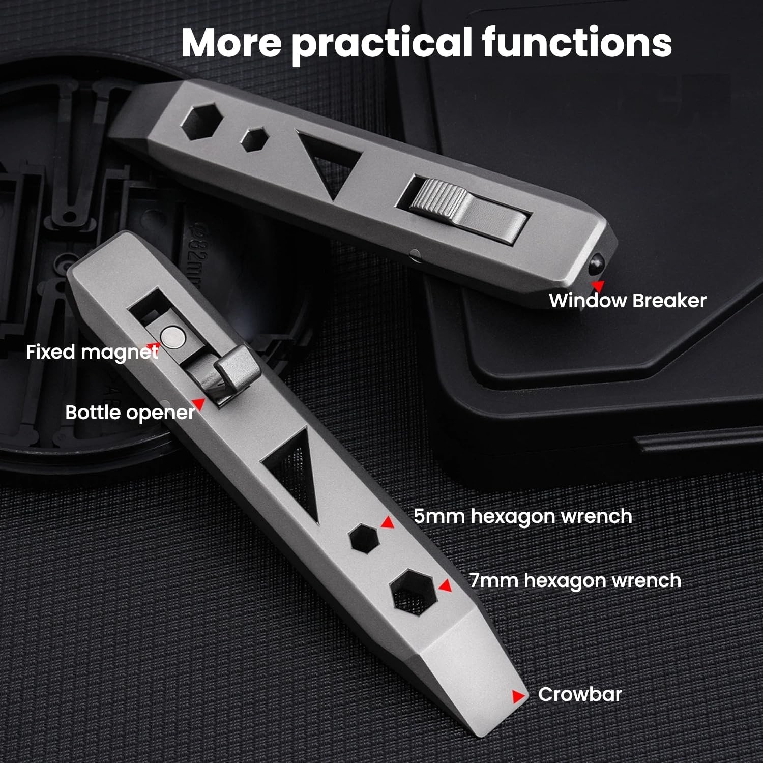 6-in-1 Titanium alloy EDC Pry Bar Multi-Tool- Bottle Opener, Wrench, Nail Puller