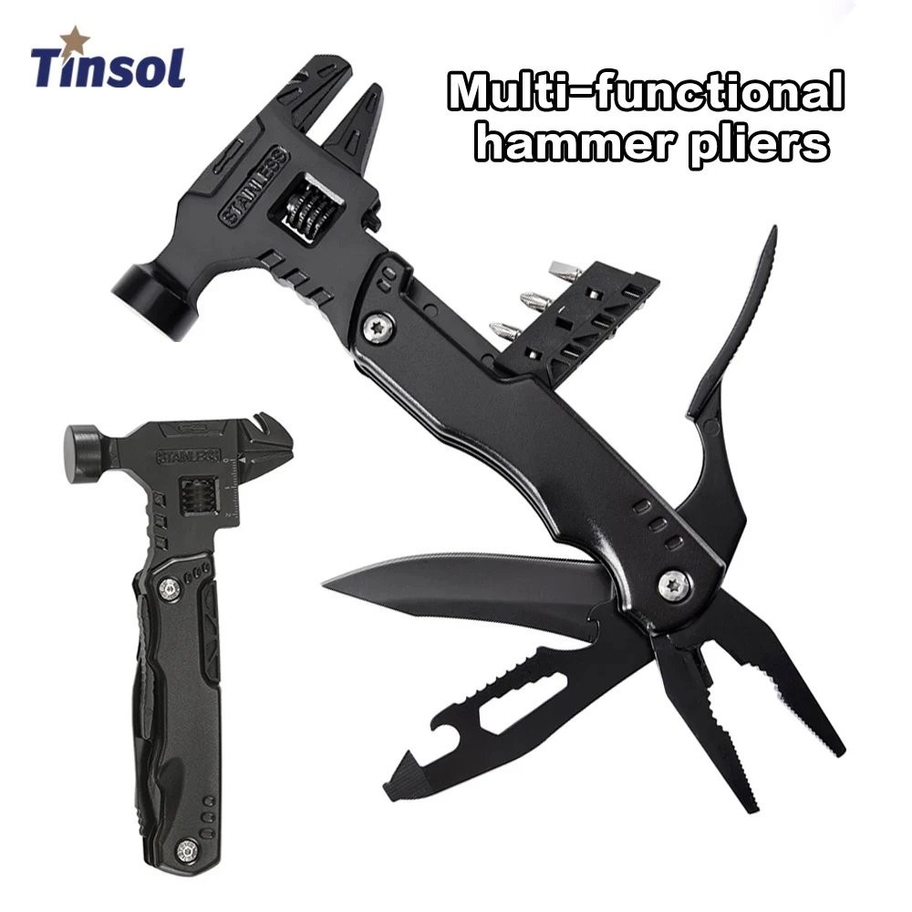 Multitool Hammer Pliers Adjustable Wrench Pocket Knife Camping Survival EDC Gear