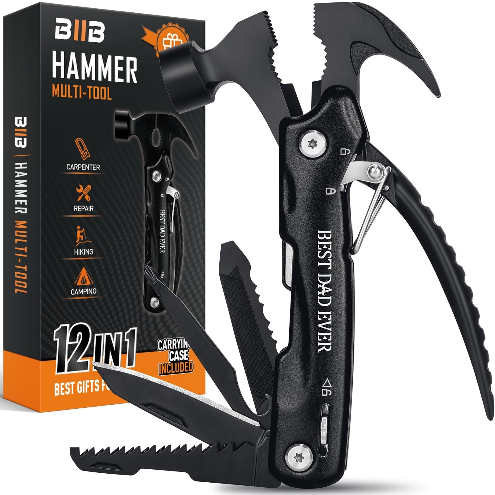 12-in-1 Hammer Multitool – Camping Essentials, Gifts for Men & Dads, Survival Ge