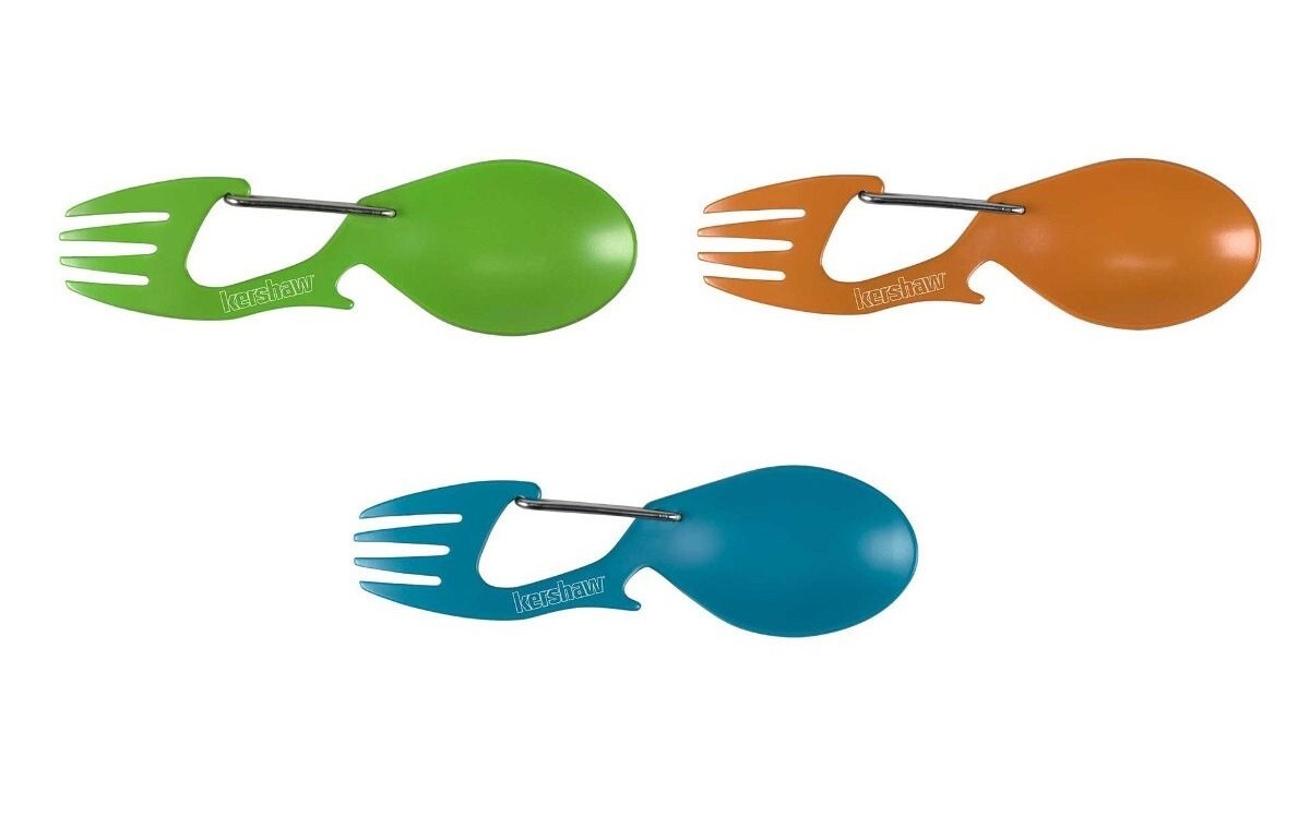 3 Kershaw Ration Multi Tool Spork Spoon Fork Carabiner & Bottle Open 1140