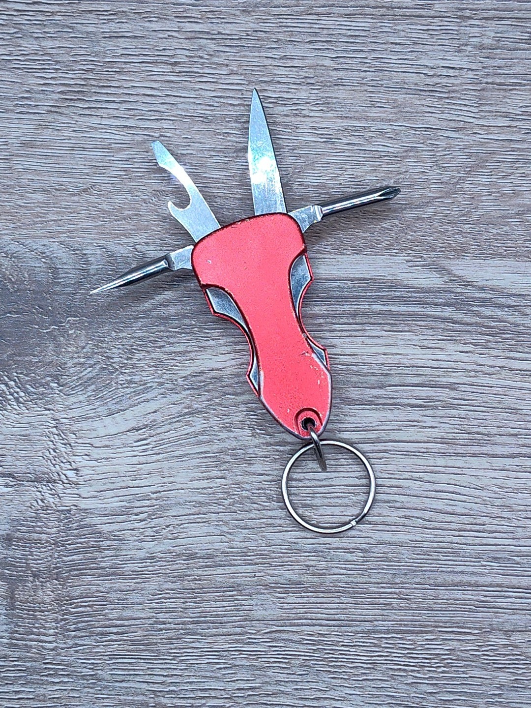 Snap-On multi tool function keychain flashlight knife red bottle opener