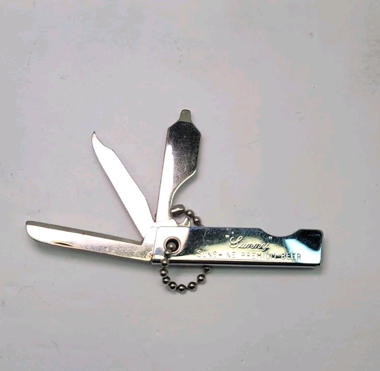 Vintage Multi Tool Keychain Pocket Knife USA Liter “Sunny” Sunshine Premium Beer