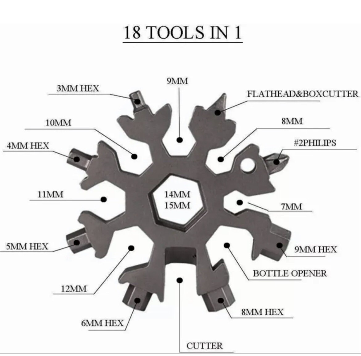 18 In 1 Snowflake Tool Multi Tool Portable Key-Chain Screwdriver