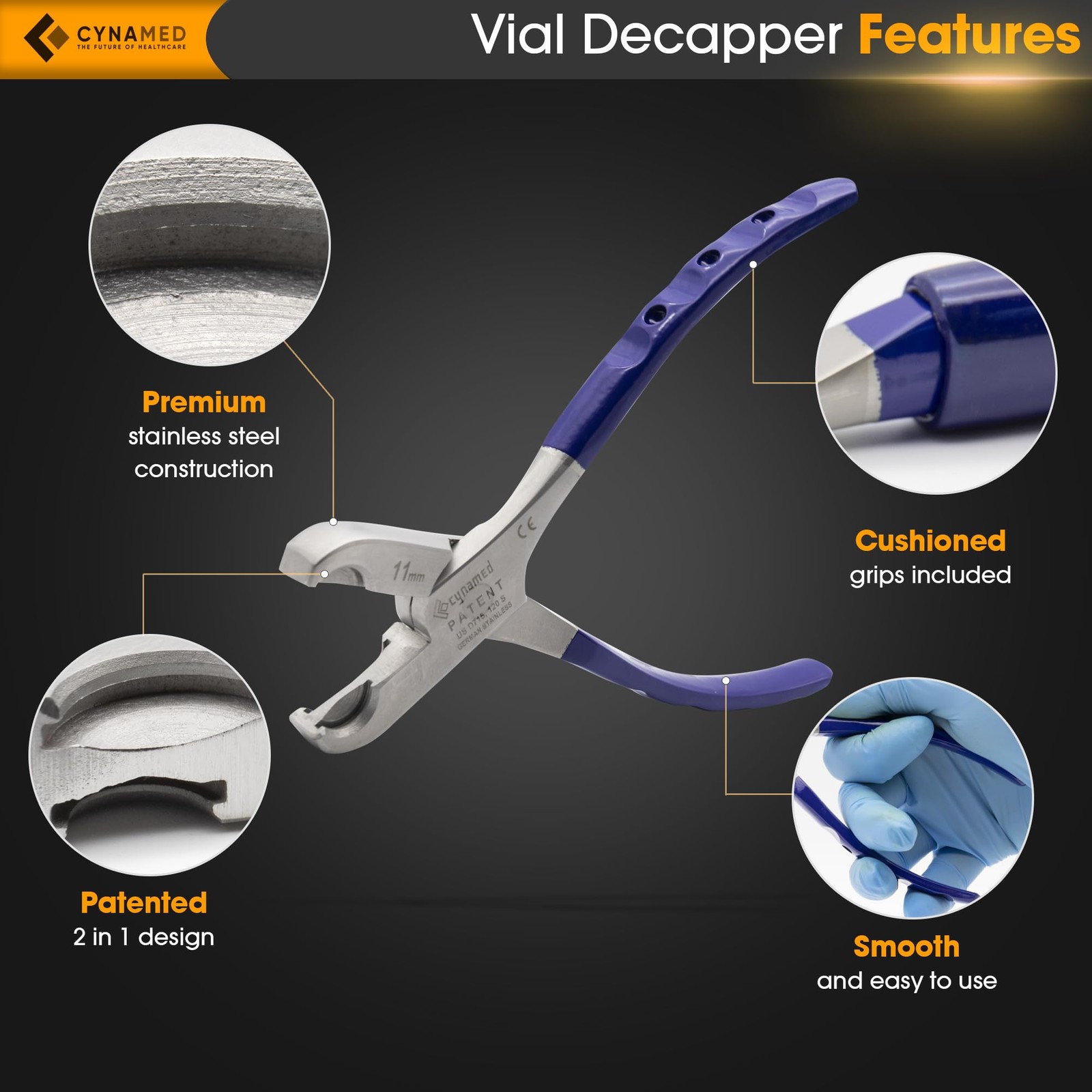 Dual Action Vial Cap Opener Plier Tool For 11Mm And 20Mm Vial Tops