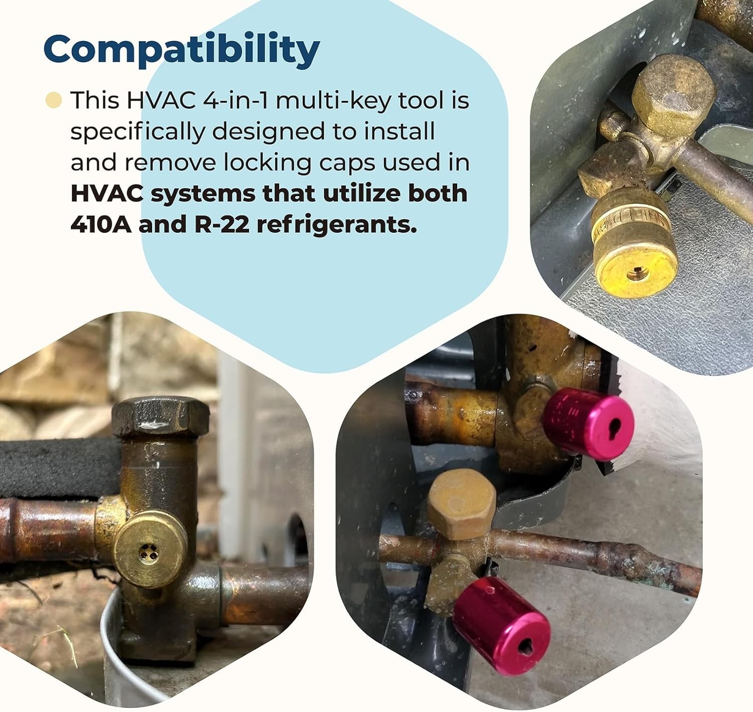 HVAC 4-in-1 Locking Cap Key for R22 & 410A Refrigerants