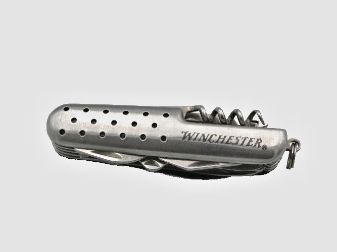 Winchester 3″ Multi-Tool Pocket Knife Perforated Silver Handle Saw Scissors EX