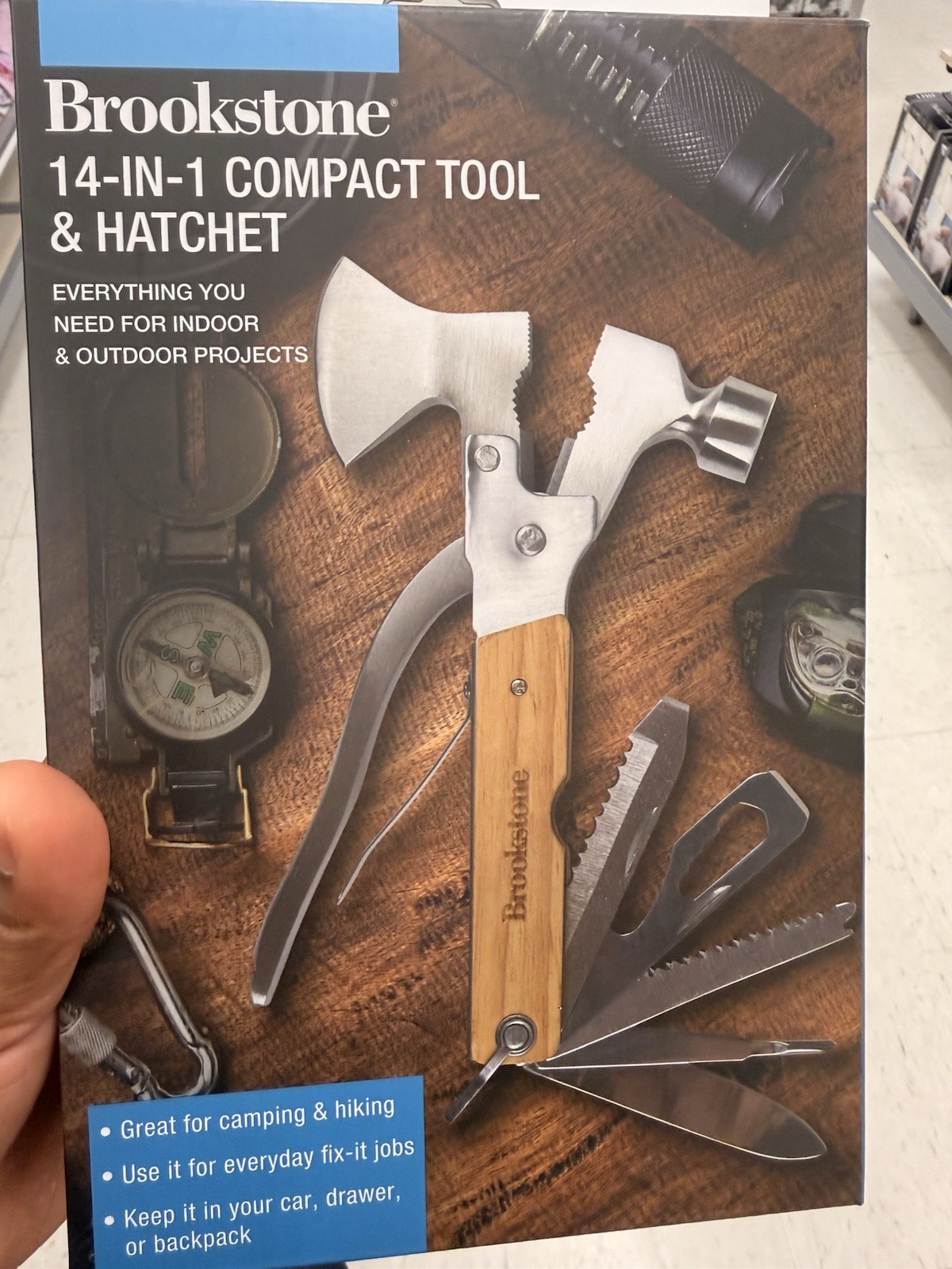 Brookstone 14-in-1 Hatchet Multi-Tool Stainless Steel Knife, Pliers, Hammer