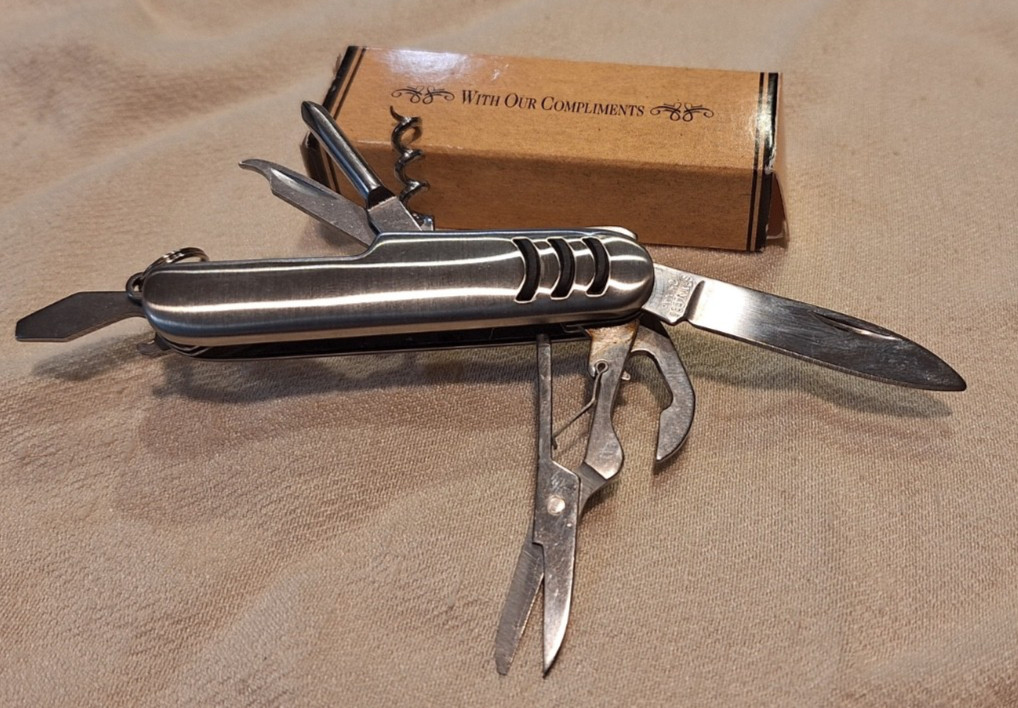 Myron Multi Tool Utility Pocket Knife 8 Tool Silver W/Advertising ANNIE OAKLEY