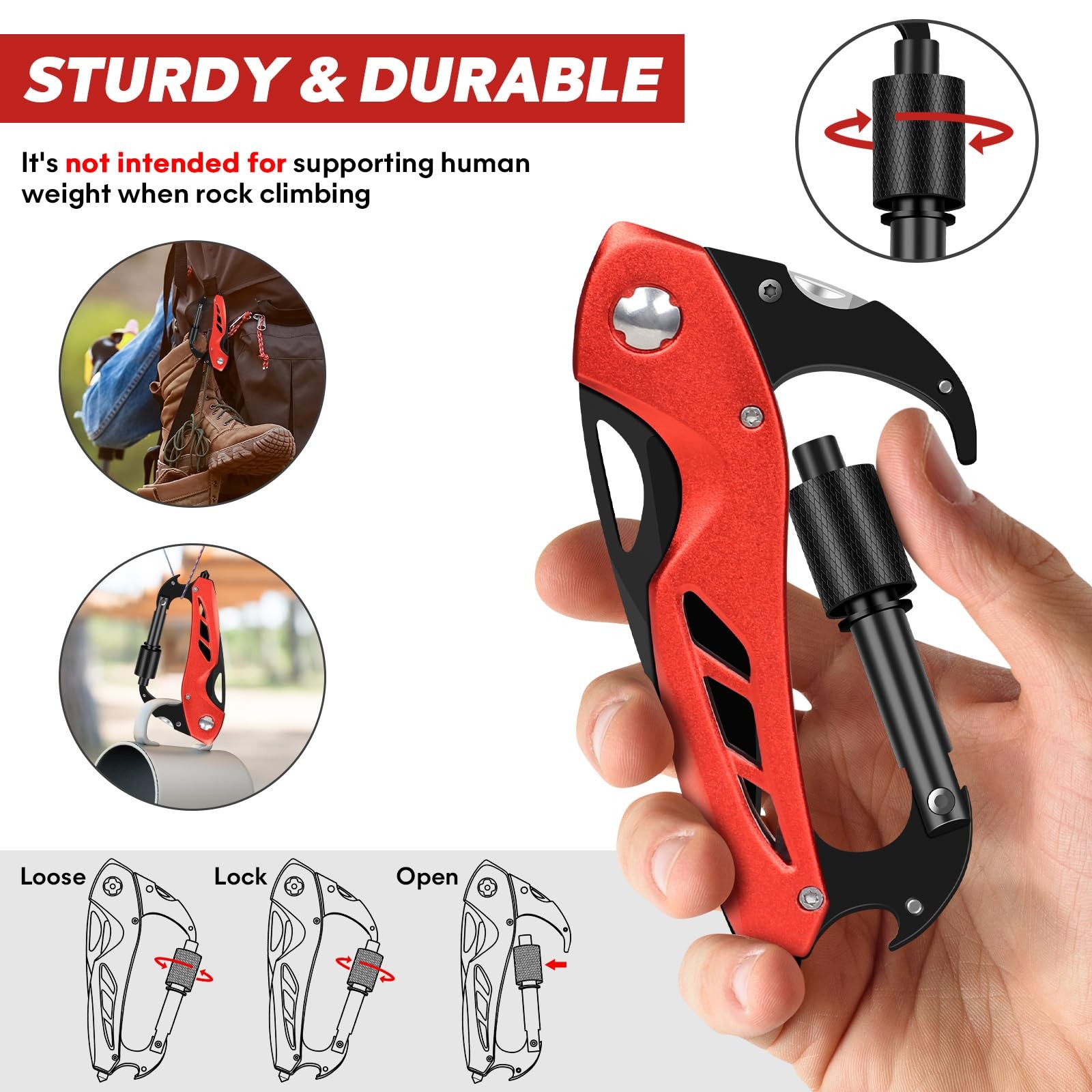 Multitool Carabiner with Pocket Knife, Survival Gear for Camping Hiking，EDC C…