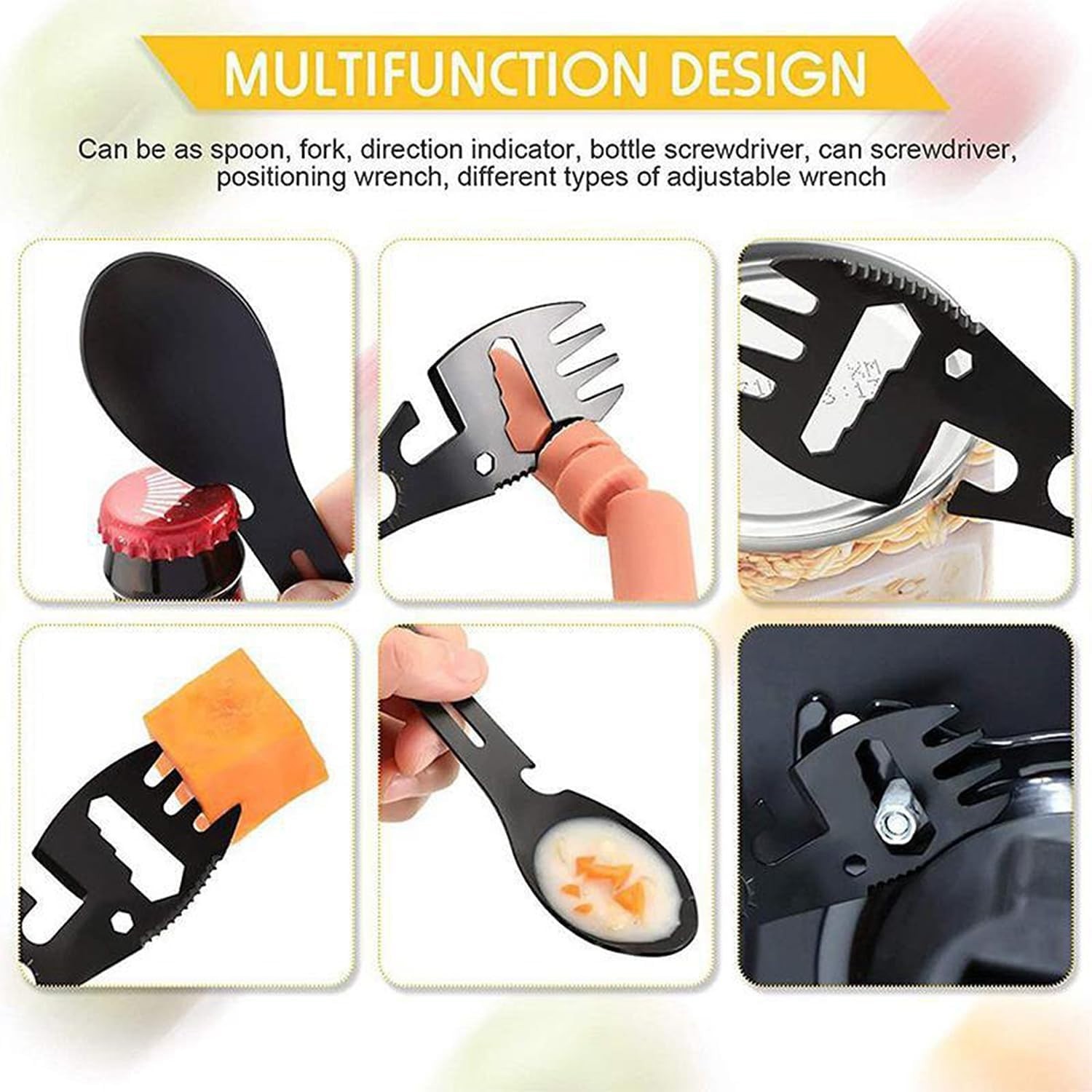 Multifunctional Spork Spoon Wrench Portable for Camping Traveling Black