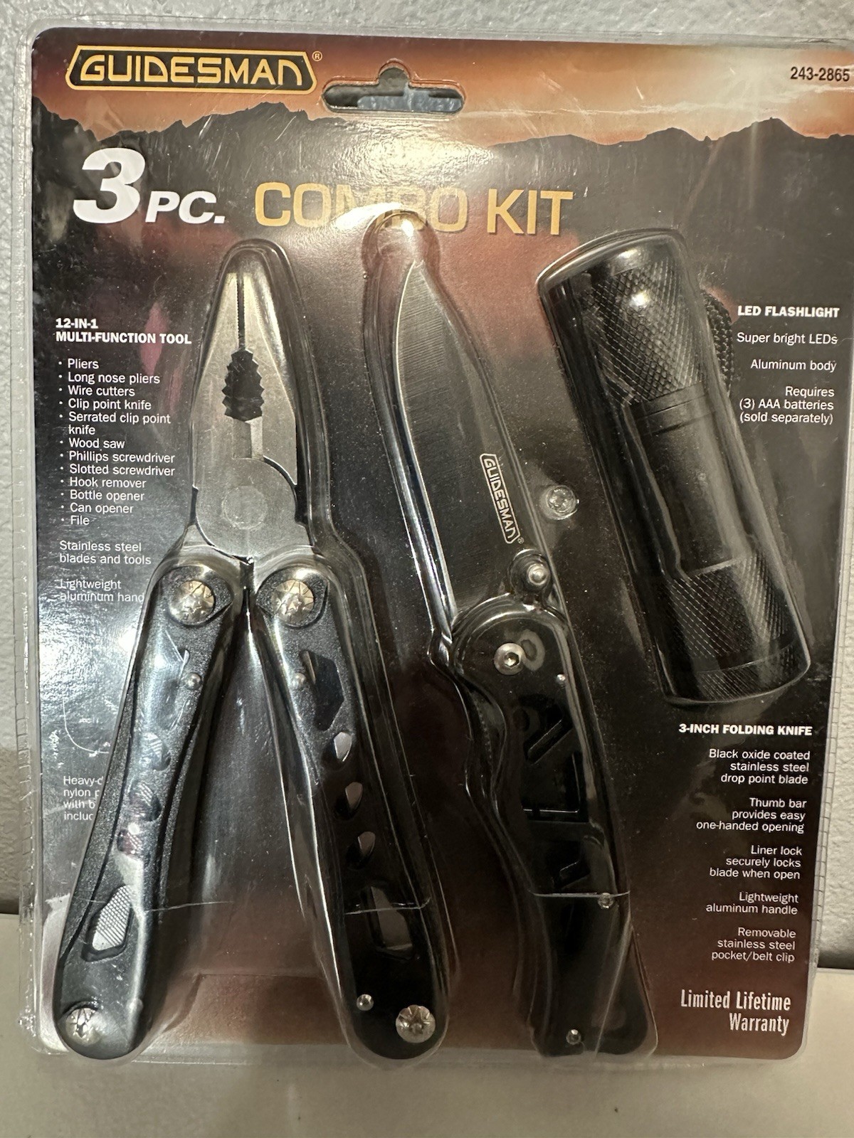 Guidesman 3 Pc Combo Kit Multi-Function Tool, Folding Knife And LED Flashlight