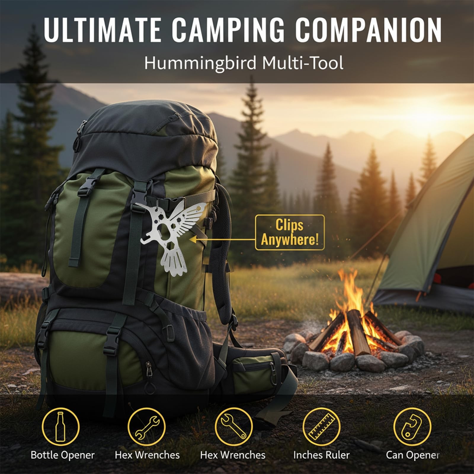 2 Pcs Hummingbird Multitool Carabiner, Military-Grade Stainless Steel, Surviv…