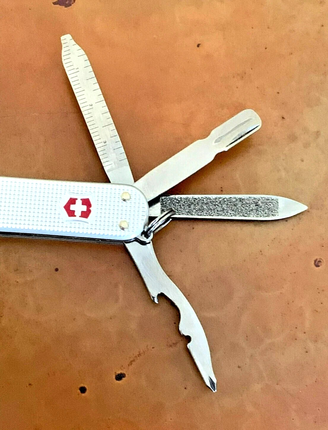 Victorinox MiniChamp Alox Swiss Army Knife, Silver Textured Scales, 14 Tools