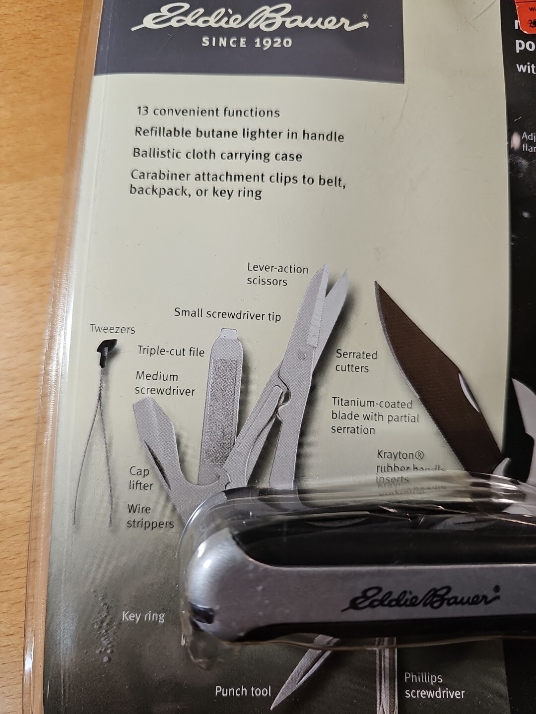 EDDIE BAUER Camping/Hiking Survival Multi Tool Pocket Knife With Compass & Case