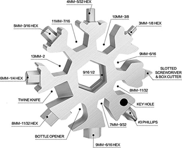Stocking Stuffers for Men Dad Gifts, 18 in 1 Snowflake Multitool, Silver
