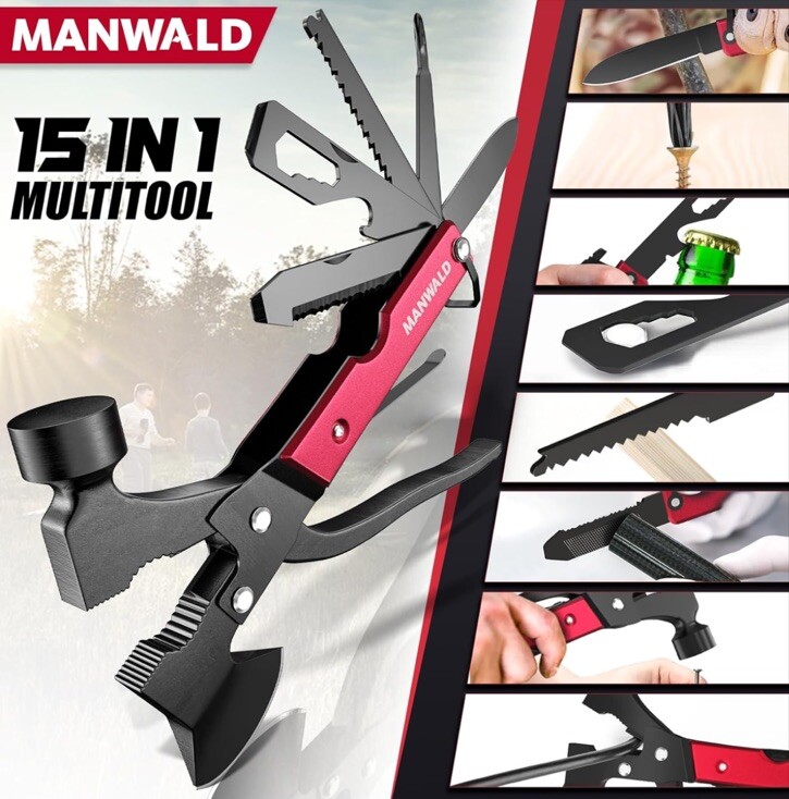 Multitool Axe Hammer Camp Hatchet Screwdriver Bits Knife NEW – USA