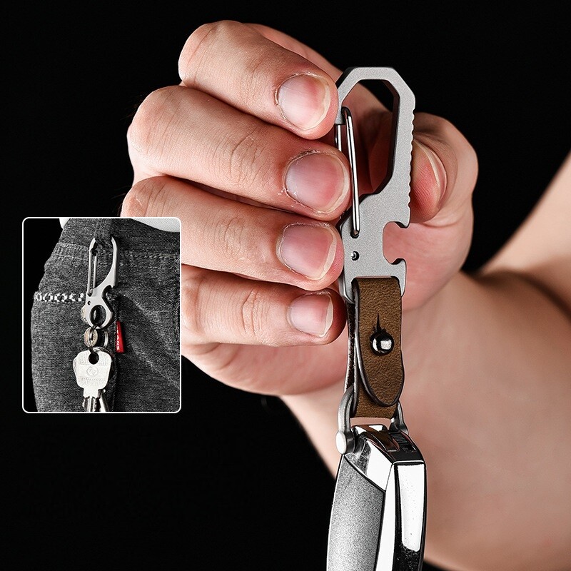 Titanium EDC Keychain Clip Quick Release Carabiner Key Ring Holder Bottle Opener