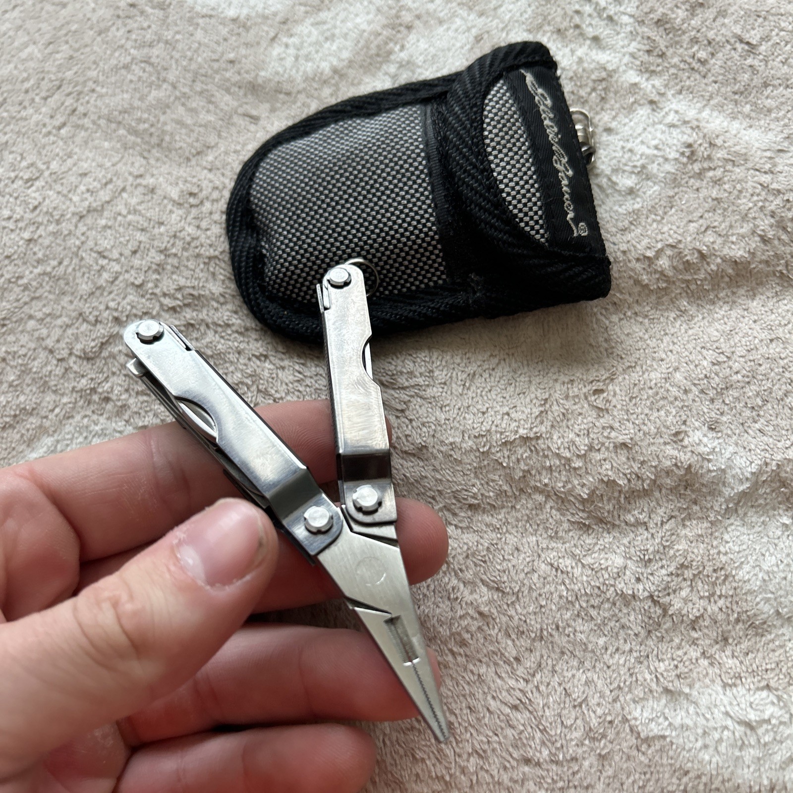 Eddie Bauer Silver Multi-Tool With Grey & Black Sheath Multi Bit Screwdriver 2”