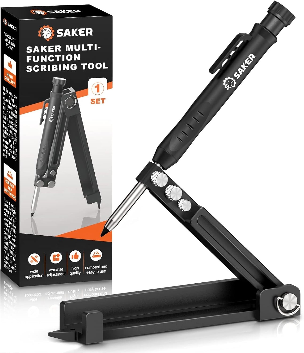 Durable Aluminum Alloy Scriber Tool – 5.5in Adjustable Black Construction Pencil