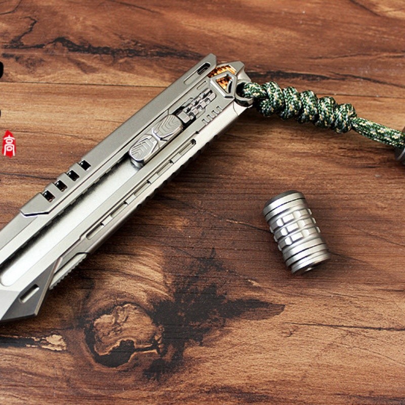 EDC Titanium Alloy Umbrella Rope End Flashlight Necklace Pendant Ring Accessory