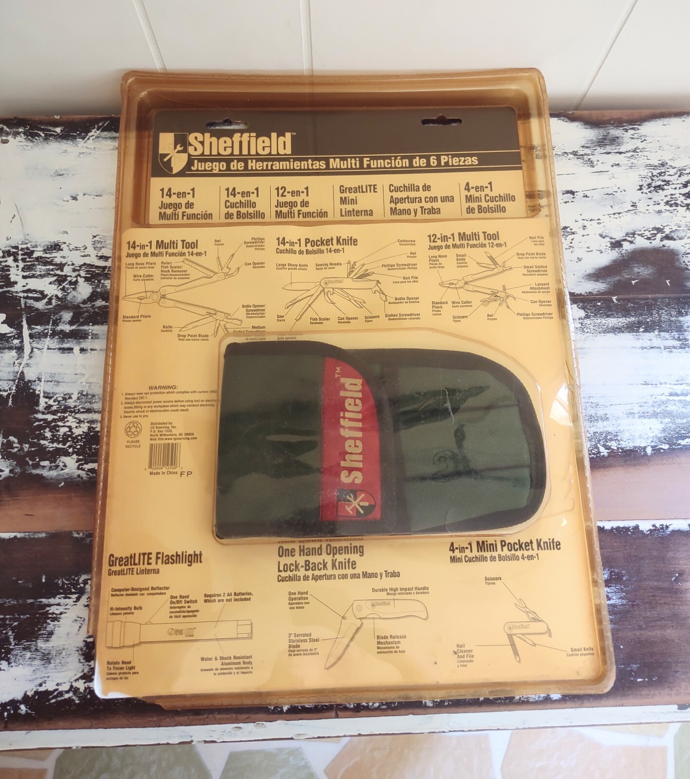 Vtg Sheffield #122703 6 Piece Multi Function Tool Kit Belt Pouch NOS Circa 1990s