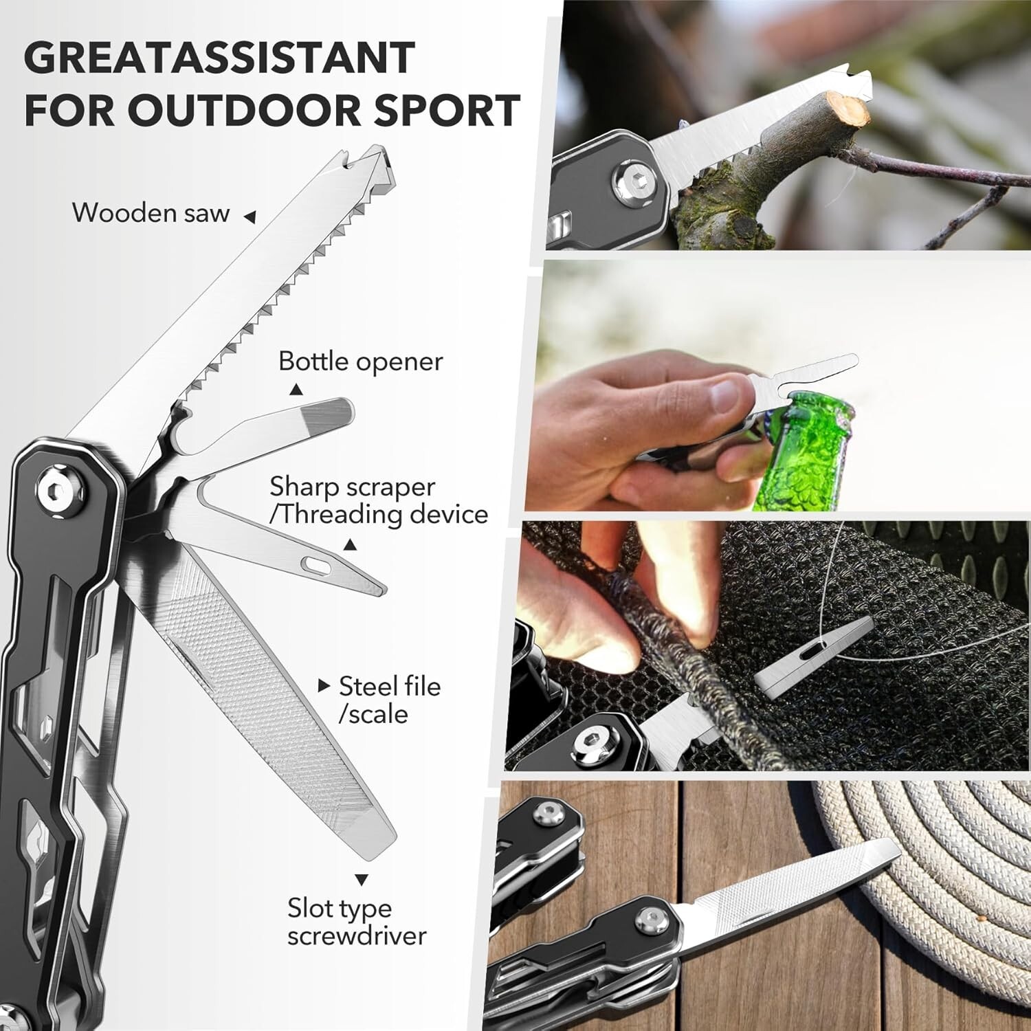 16-in-1 Multitool Pocket Knife – Stainless Steel w/ Pliers, Locking Blade