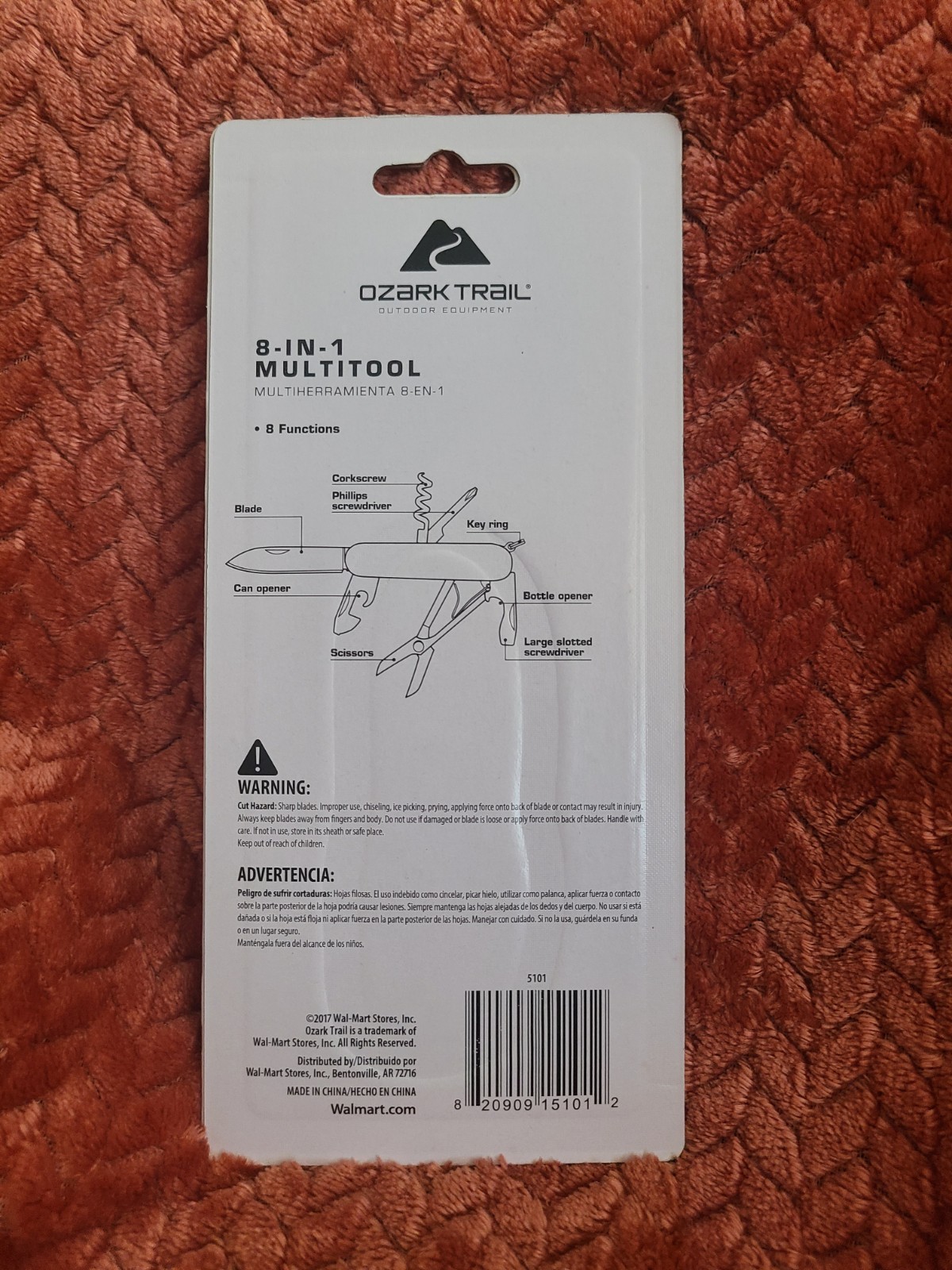 Ozark Trail Multi Tool 8-in-1 Knife Scissors Corkscrew Screwdriver Bottle Opener